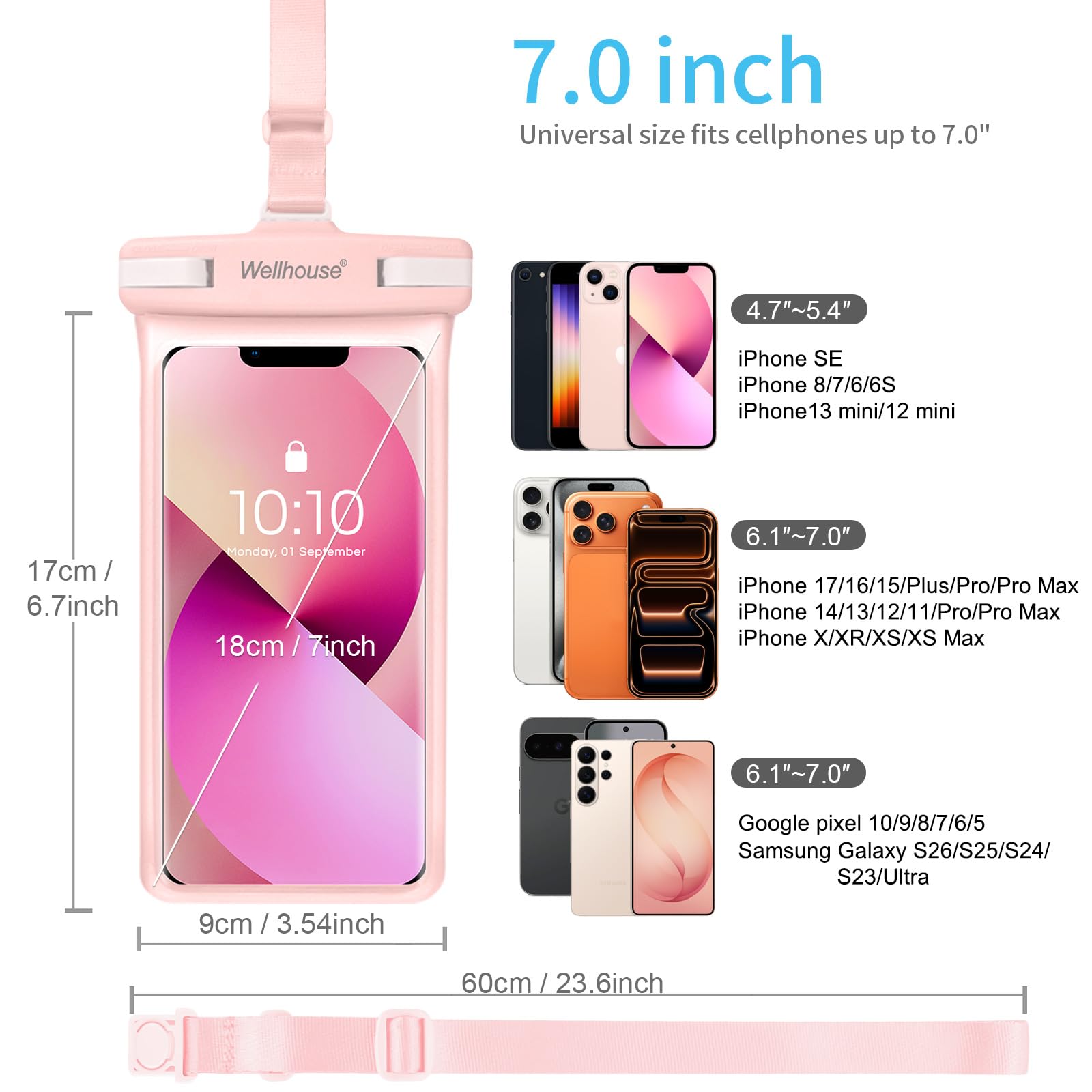 wellhouse 3D Waterproof Phone Pouch with Lanyard,Premium TPU100FT Deep Waterproof Phone Case for