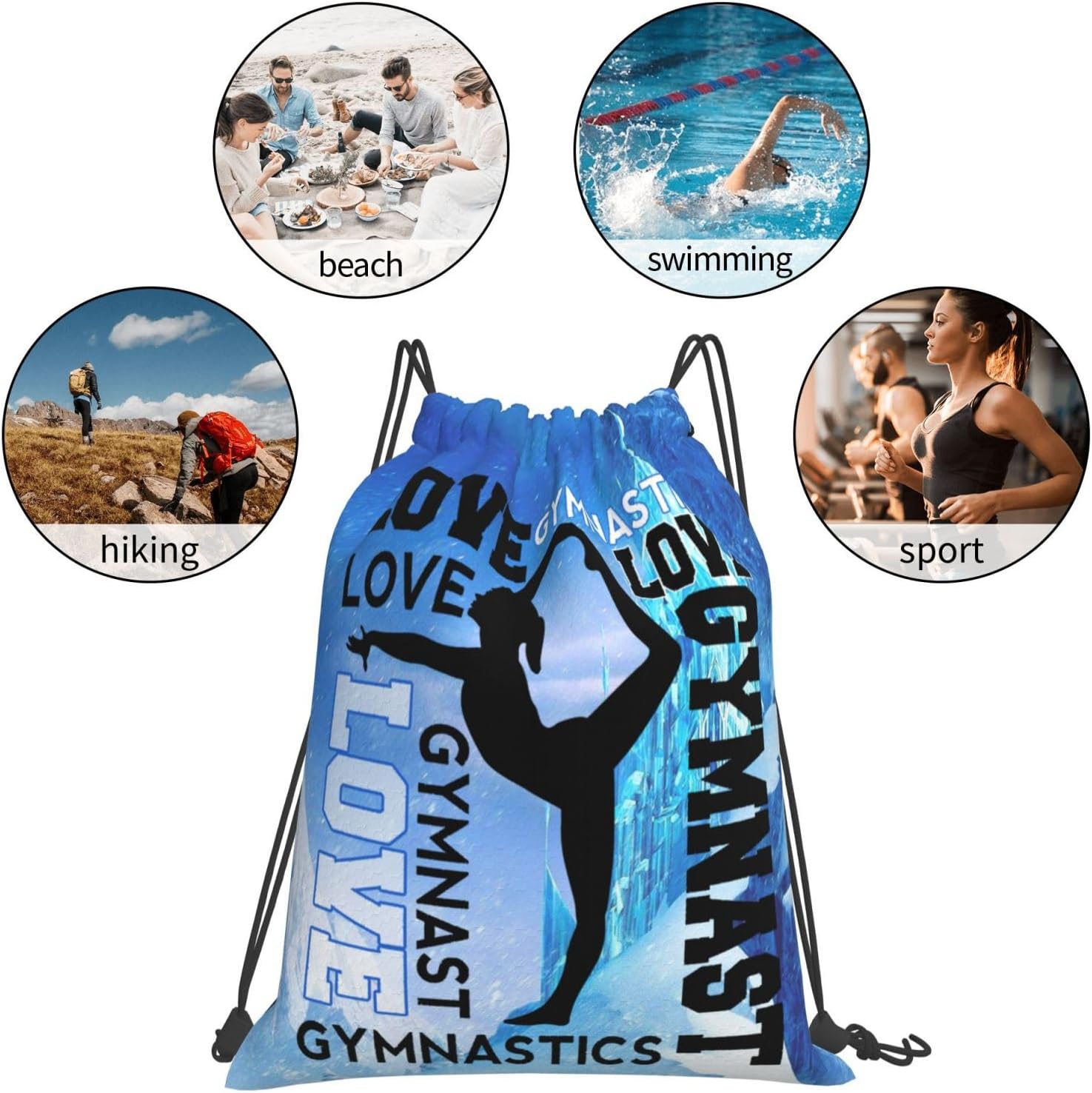 Gymnastics Drawstring Backpack Light Gym String Bag Pink Water Resistant Sackpack Sport Yoga