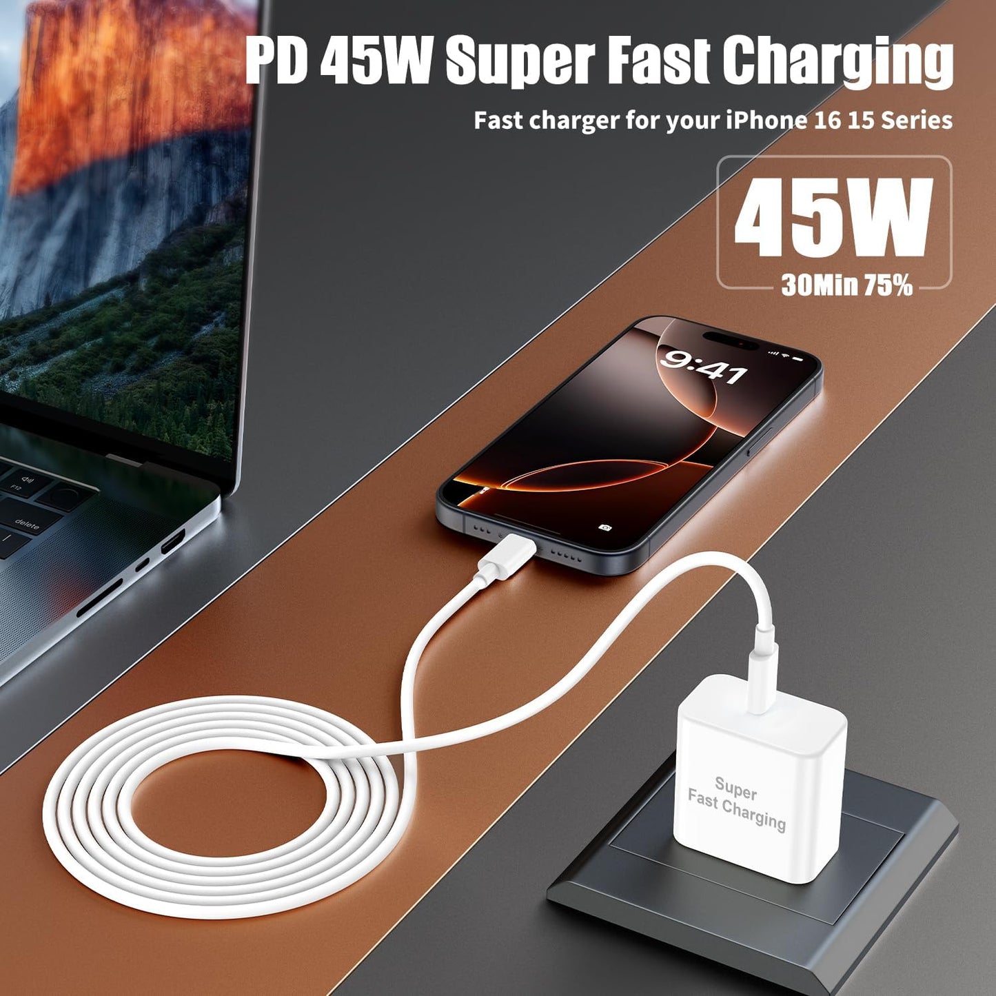 iPhone 17 16 Pro Max Charger Fast Charging, 45W Super Fast USB C Chargers for iPhone 16 (6FT+6FT+10FT) Type C Chargers Cord with Fast Charger Block for iPhone 17/16/15 Series/iPad/ GalaxyS25