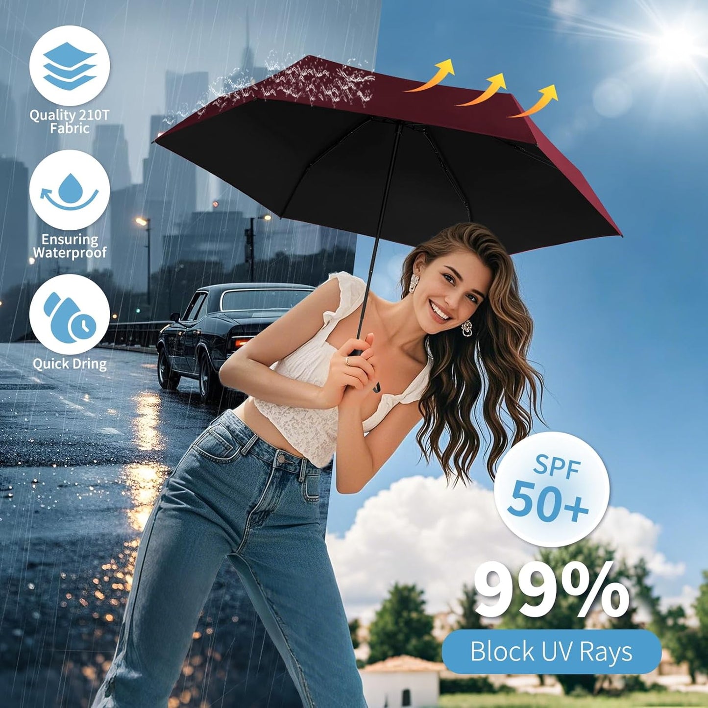 Yoobure Small Mini Umbrella with Case Light Compact Design Perfect for Travel Lightweight Portable Parasol Outdoor Sun&Rain Umbrellas