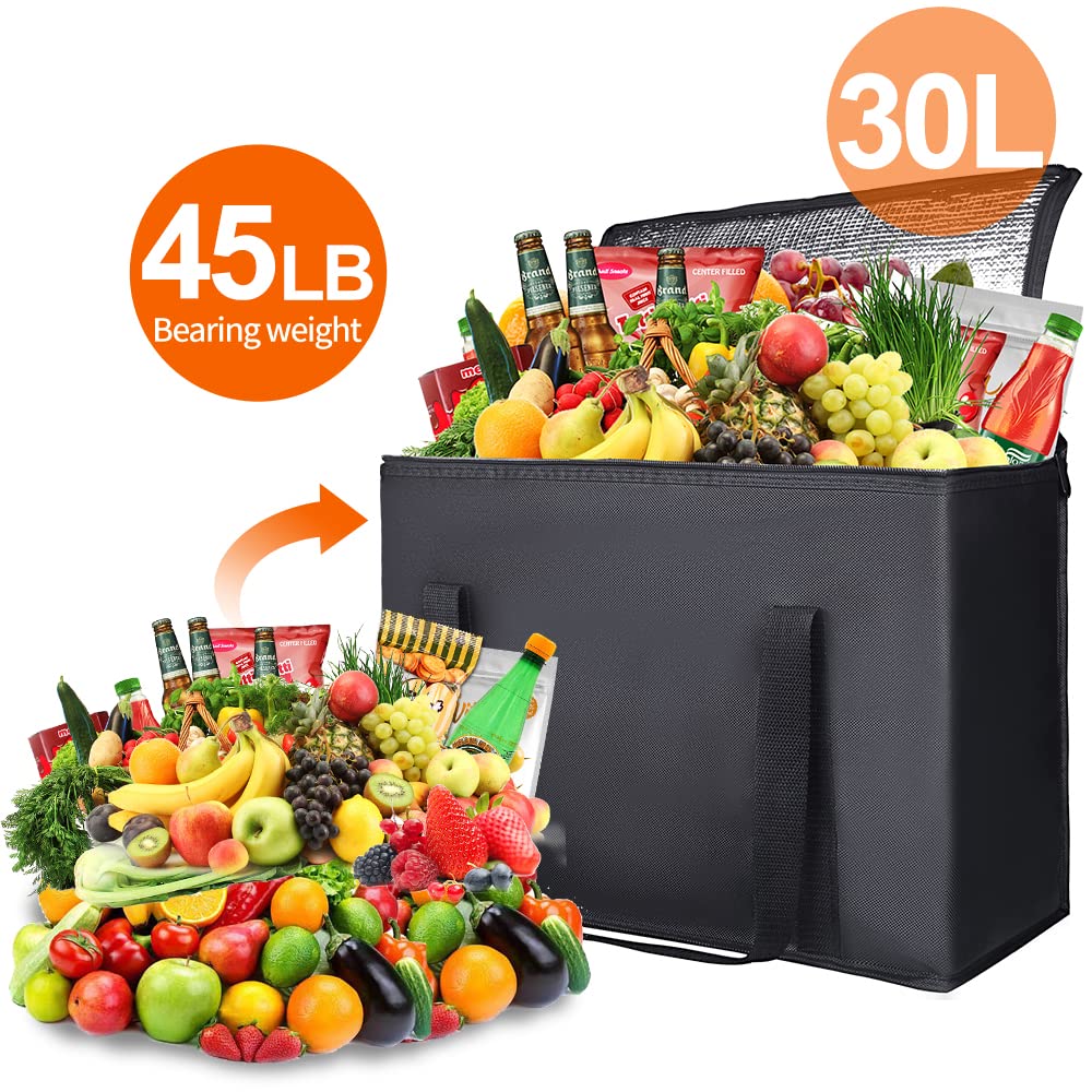 Bodaon 2-Pack Insulated Reusable Grocery Shopping Bags, X-Large, Black