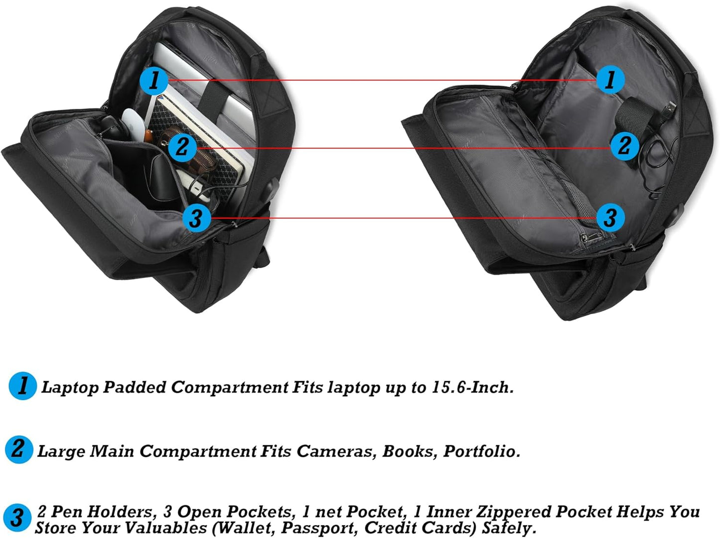 NICGID Sling Bags Chest Shoulder Backpacks, 12.5'' 13.3'' 14.1'' 15.6''Laptop Backpack Crossbody Messenger Bag Travel Outdoor