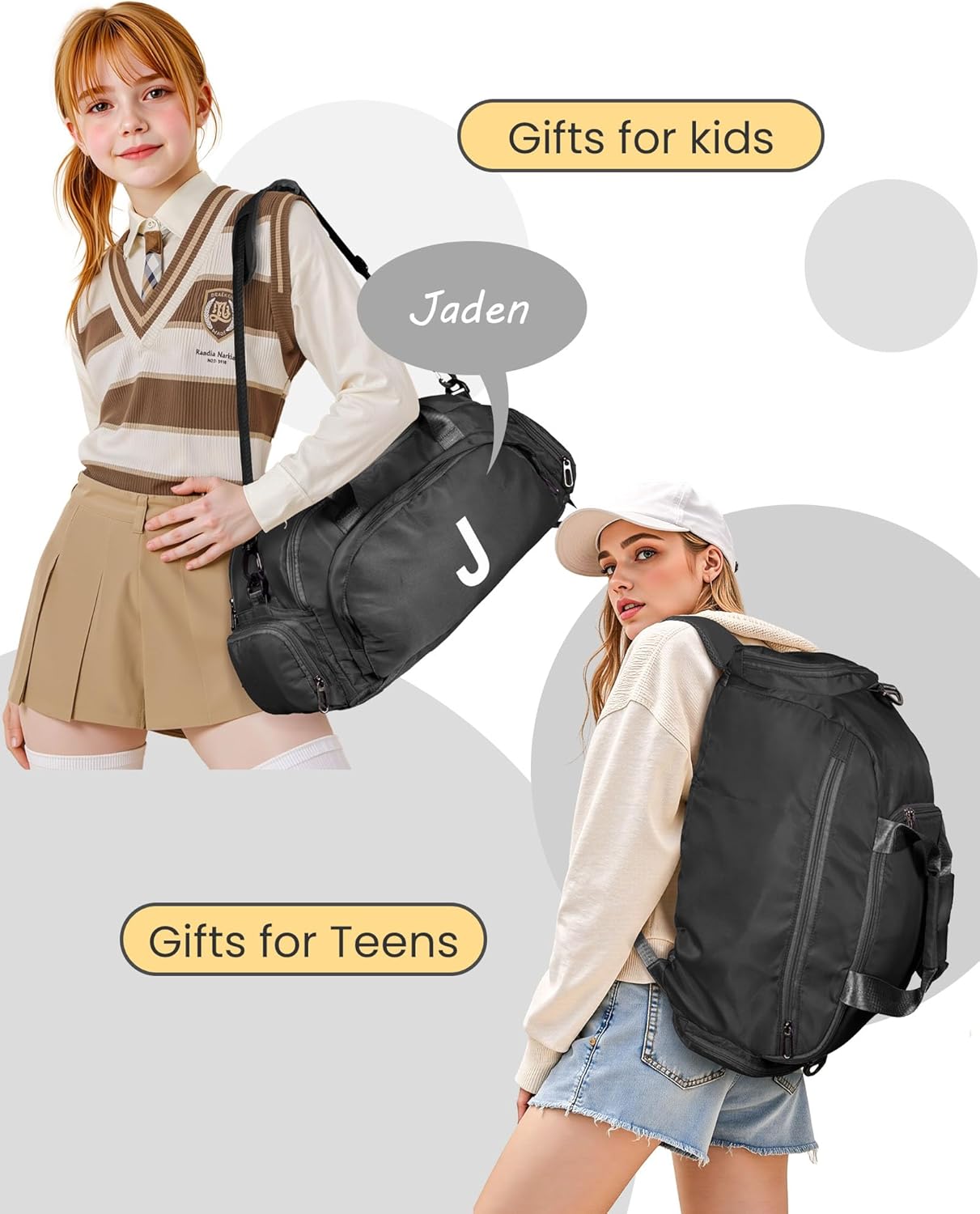 Sweet 16 Gifts for Girls, Initial Gym Bags with Shoe Compartment, Dance Bag for Girls, Monogram Kid Overnight Bags, Travel Duffle Tote-Perfect for Volleyball Sport Gymnastics (Letter T)