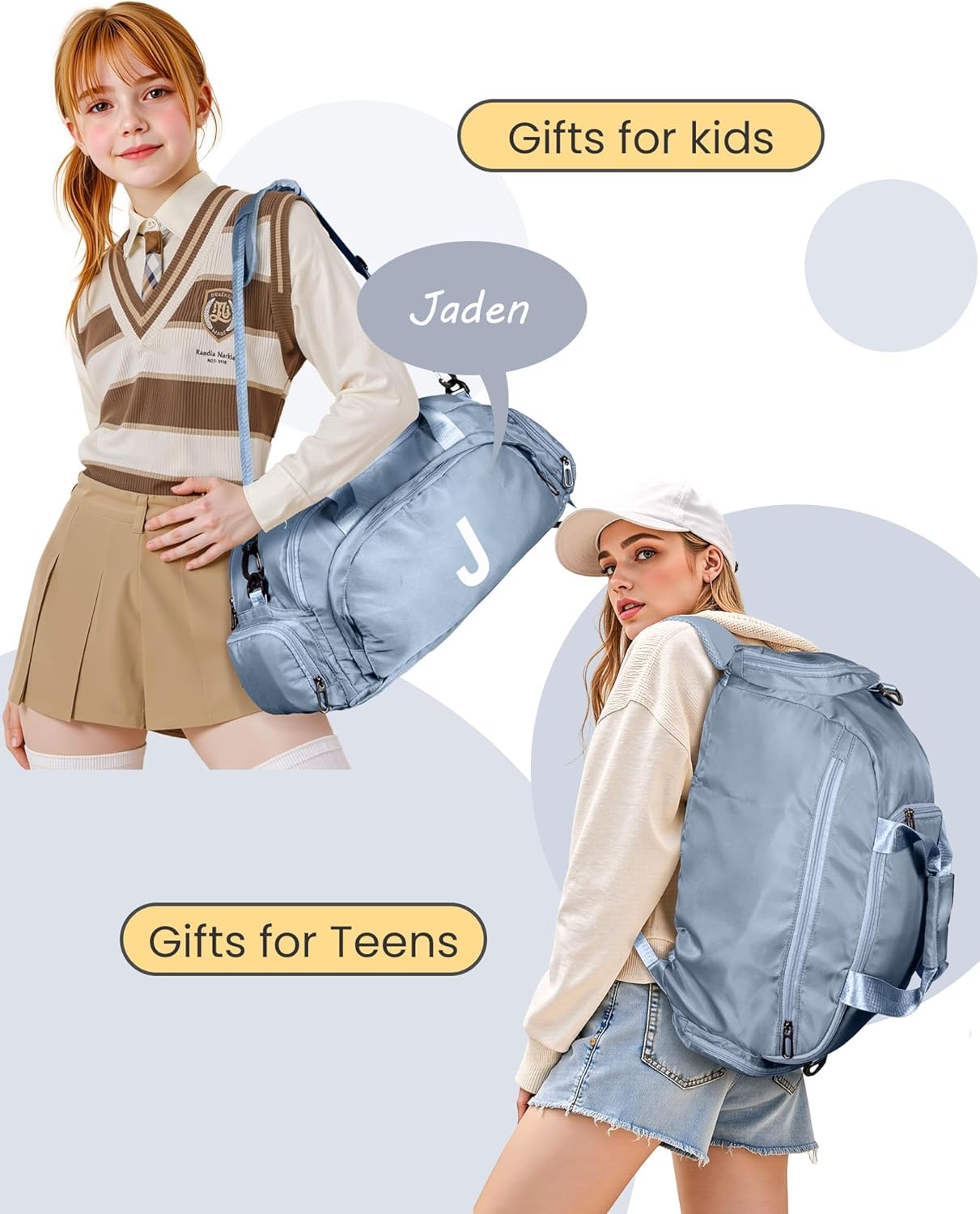 Birthday Gifts for 6 7 8 9 10 Year Old Girls, Initial Gym Bags with Shoe Compartment, Dance Bag for Girls, Monogram Kid Overnight Bags, Small Travel Duffle Tote-Perfect for Sport (Letter S)