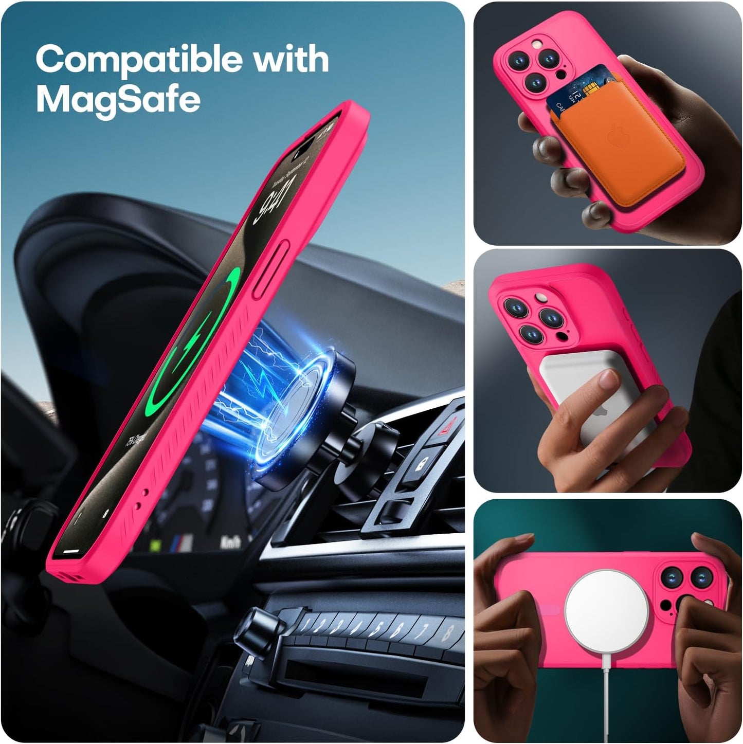 CellEver Strong Magnetic for iPhone 15 Pro Max Case [Camera Protection] [Military Grade Drop Tested] [Compatible with MagSafe] Slim Translucent Matte Phone Case (6.7") - Hot Pink