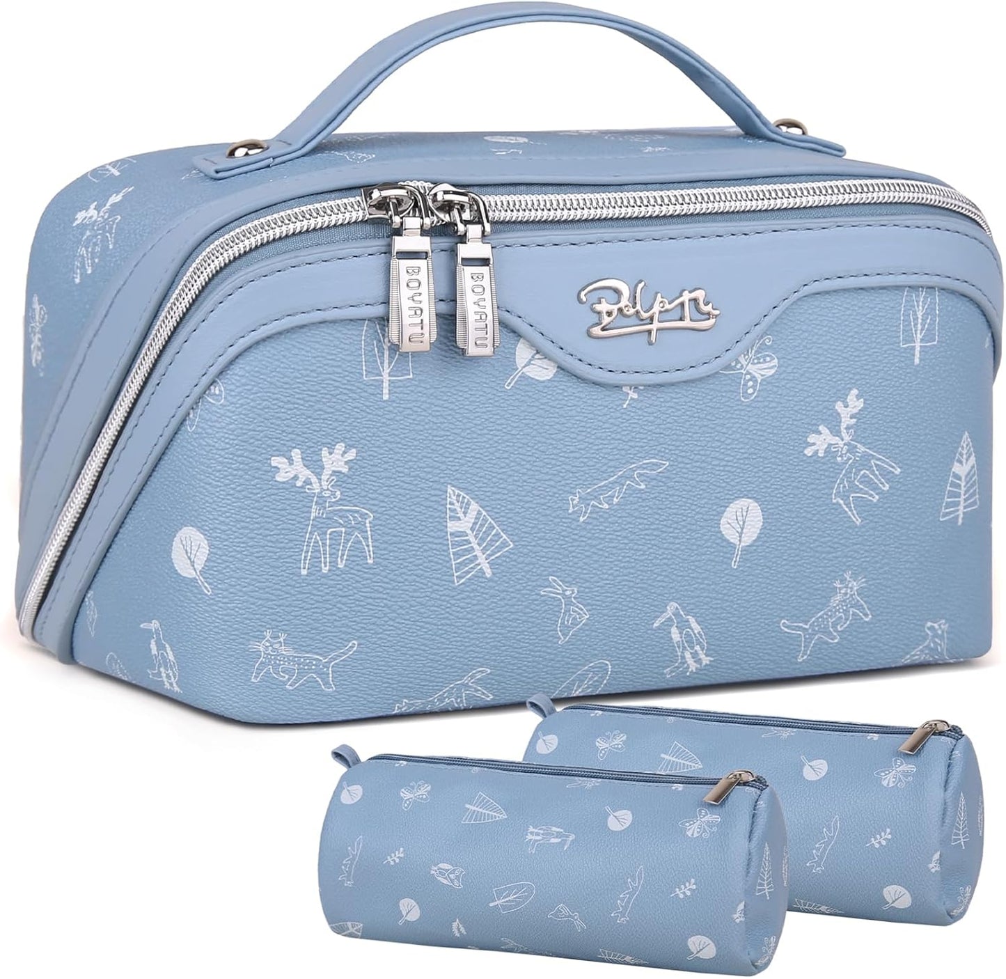 BOYATU Travel Makeup Bag Cosmetic Bags for Women: 3 Pcs Set Portable Make up Bag with Handle - PU