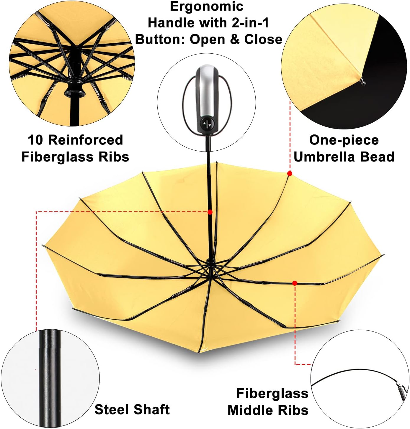 TradMall 2 Pack Travel Umbrella Windproof 46/56 Inches Large Canopy Reinforced Fiberglass Ribs Auto Open & Close