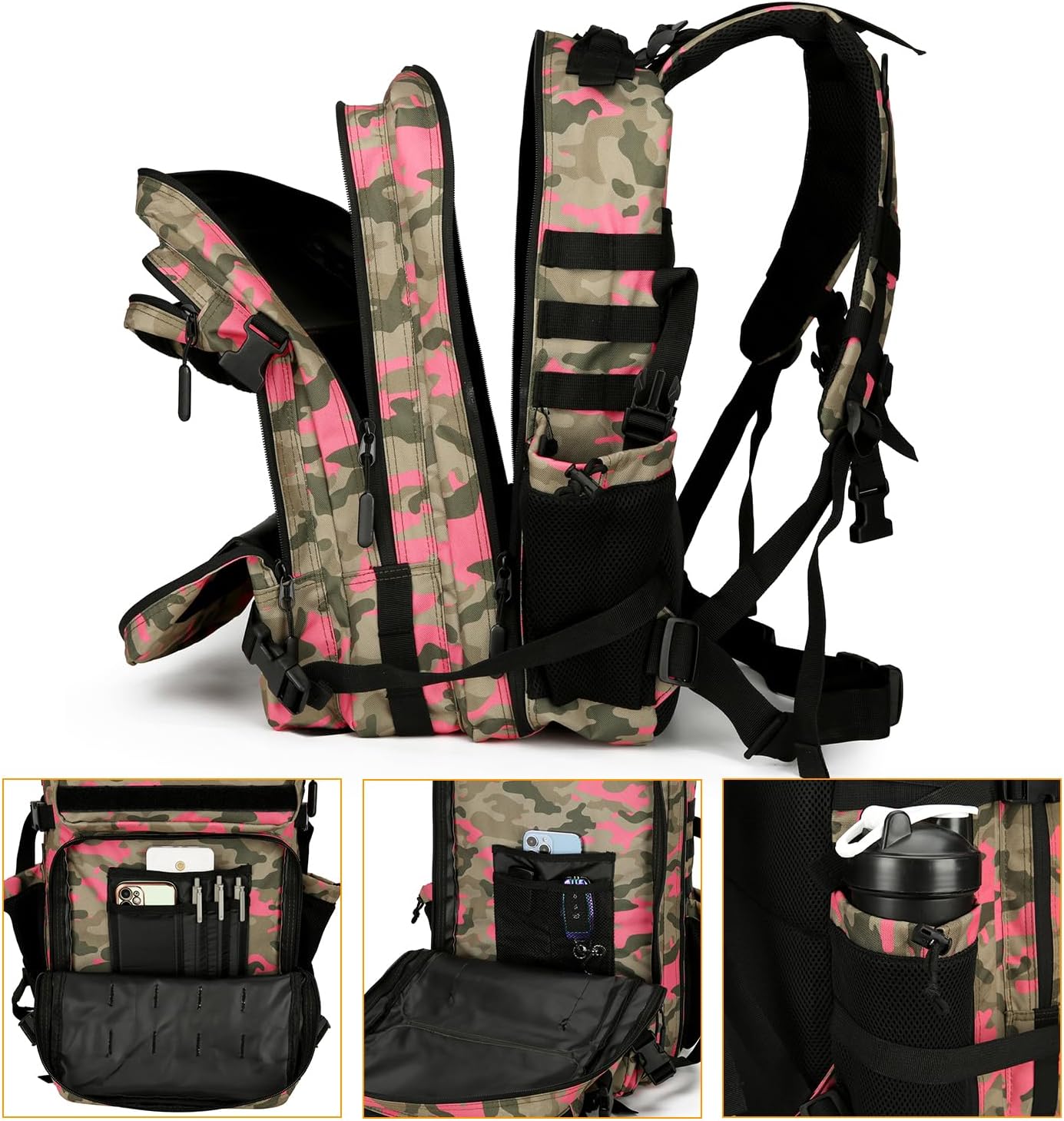 25L Tactical Backpack for Men and Women Military Backpack Army Assault Pack Molle Backpack Small Bug Out Bag Travel Rucksack Daypack (Pink Camo)
