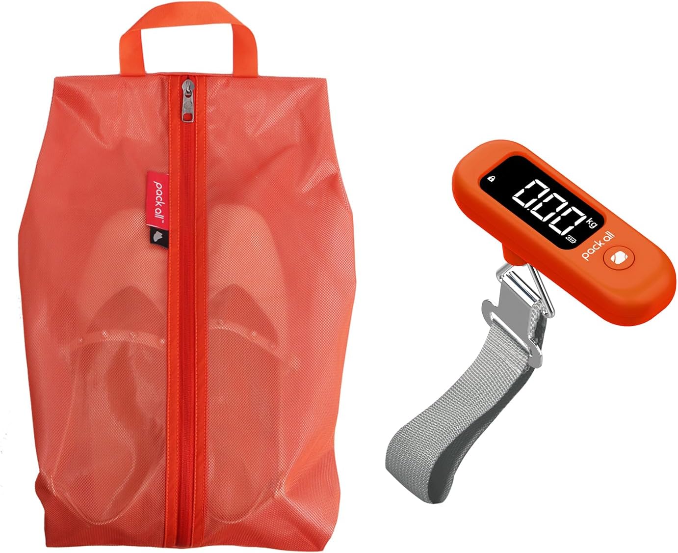 pack all Travel Accessories Bundle | 1 Shoe Bag (Orange) & 1-110 Lbs Luggage Scale (Orange)