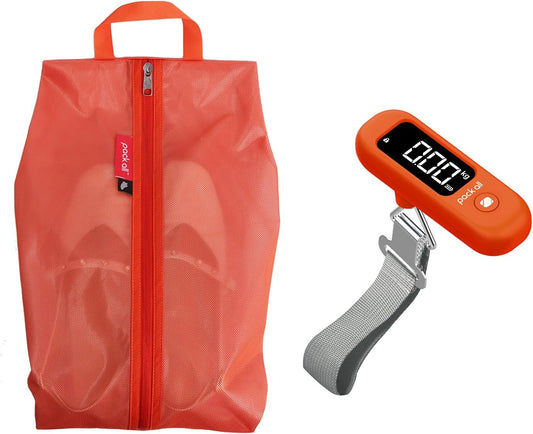pack all Travel Accessories Bundle | 1 Shoe Bag (Orange) & 1-110 Lbs Luggage Scale (Orange)