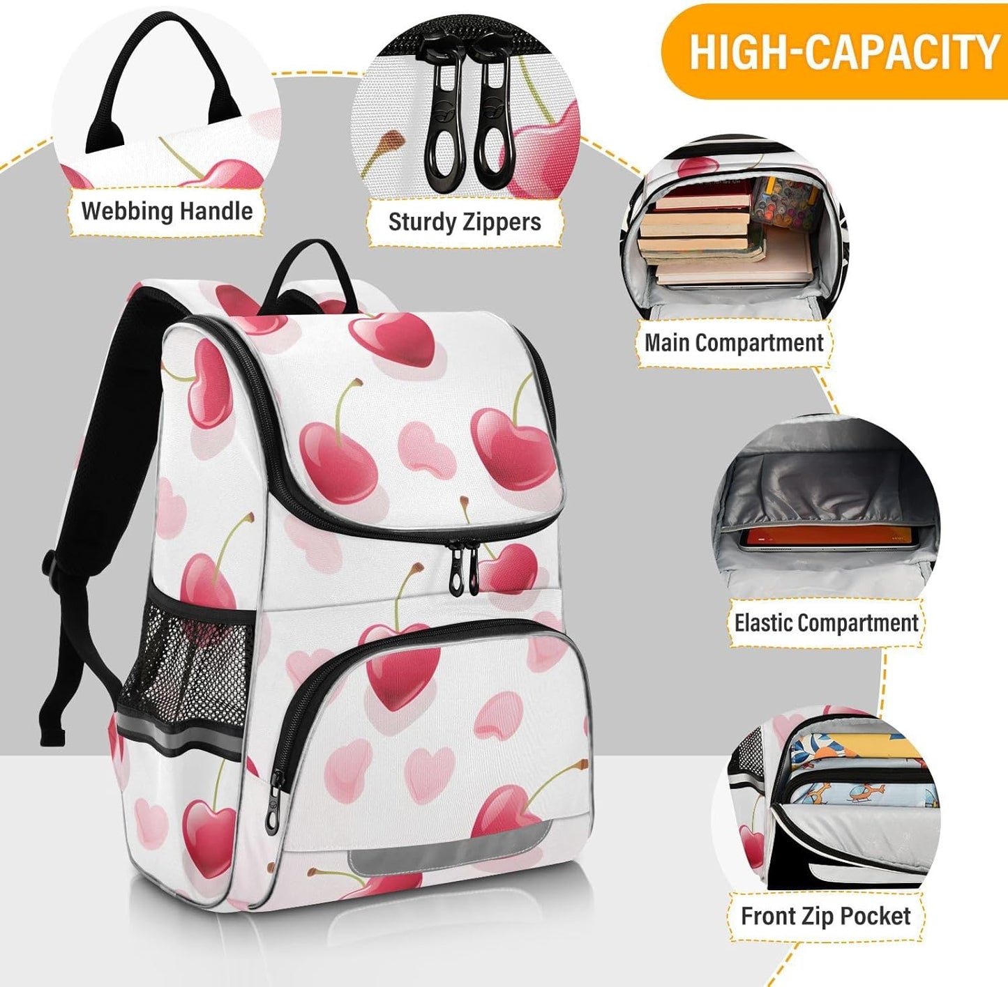 Cherry Love Heart Cute Backpack For Girls Kids Backpack Boys Teen School Bag Bookbag Travel Daypacks