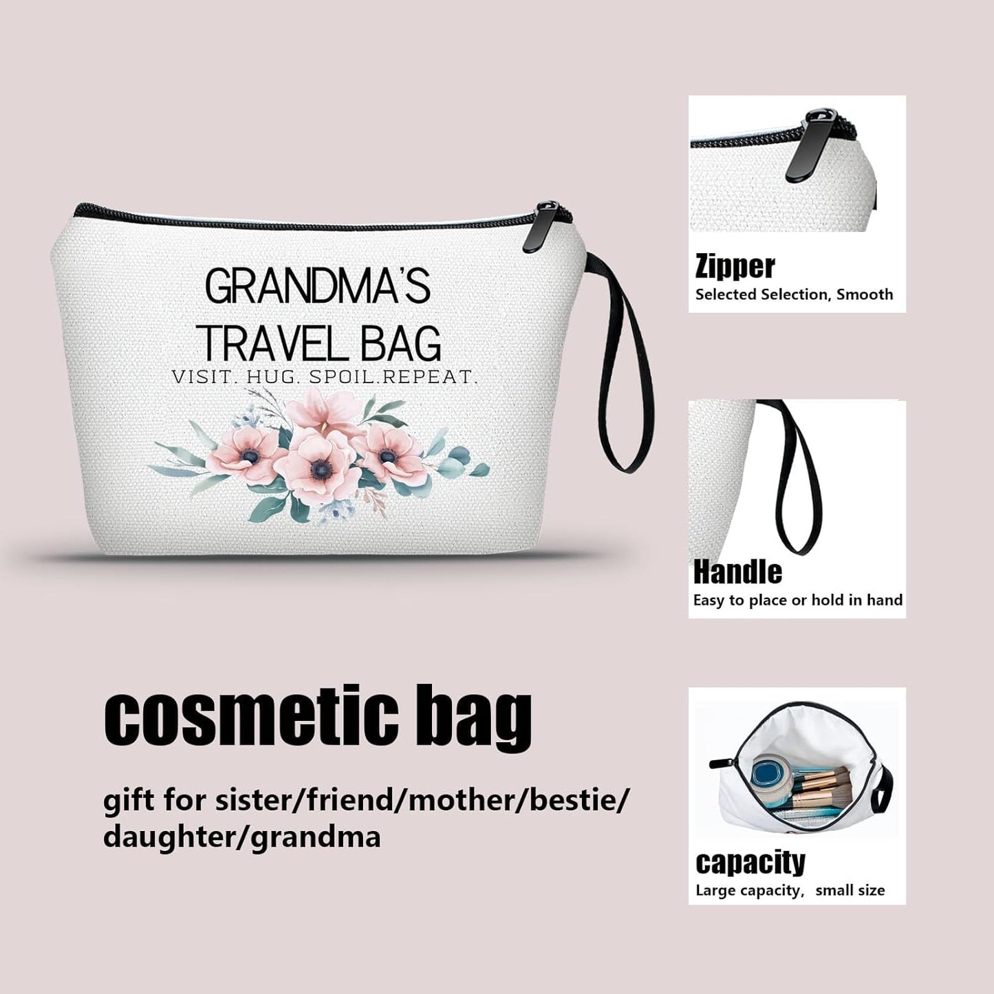 SEAMOON Grandma Gigi Birthday Grandmom Gift Ideas Small Cosmetic Travel Makeup Organizer Bag from Granddaughter