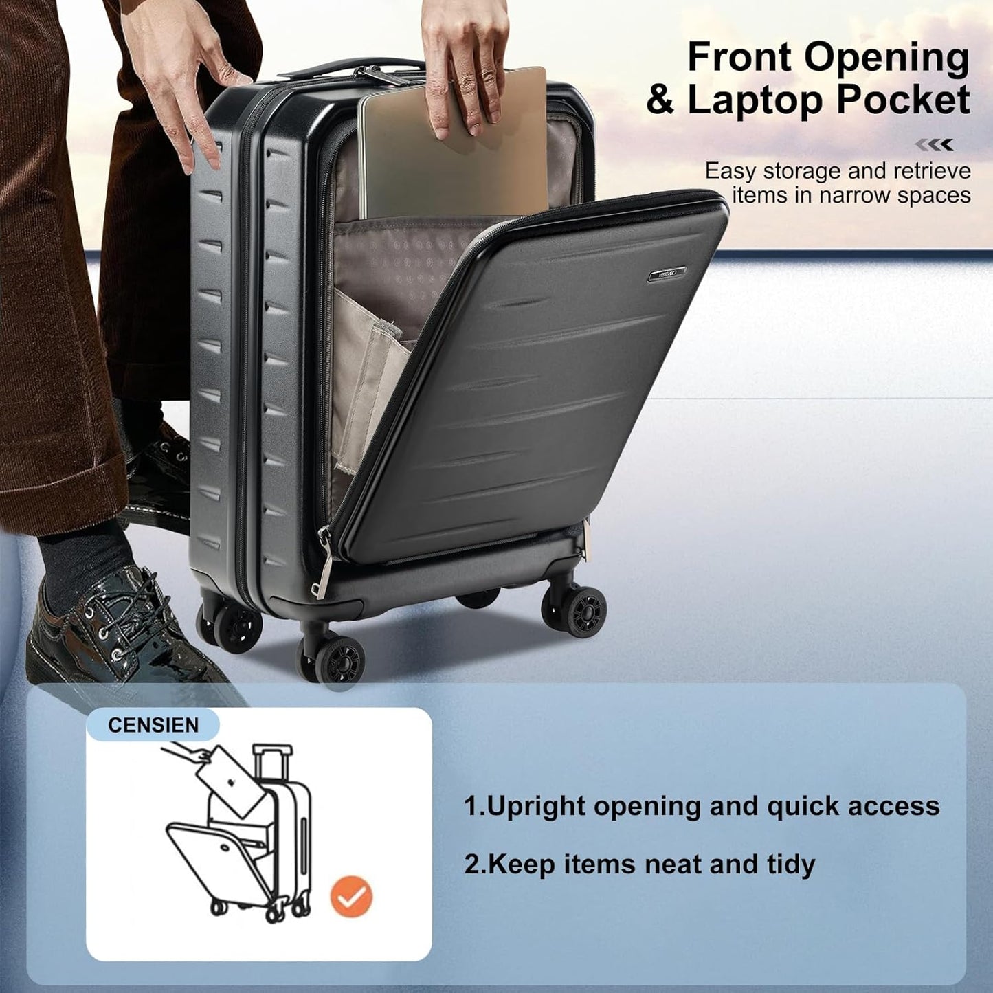 Carry On Luggage 22×14×9 Airline Approved, 20 Inch Lightweight ABS+PC Hard Shell Suitcases with