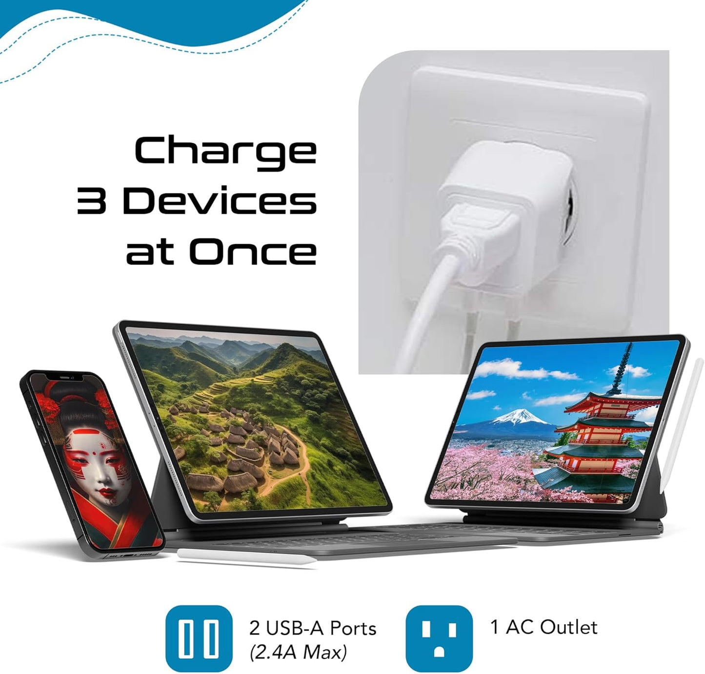 Ceptics Japan, Philippines Travel Adapter Plug with Dual USB - Usa Input - Type A - Ultra Compact (CTU-6) - Perfect for Cell Phones, Laptops, Camera Chargers