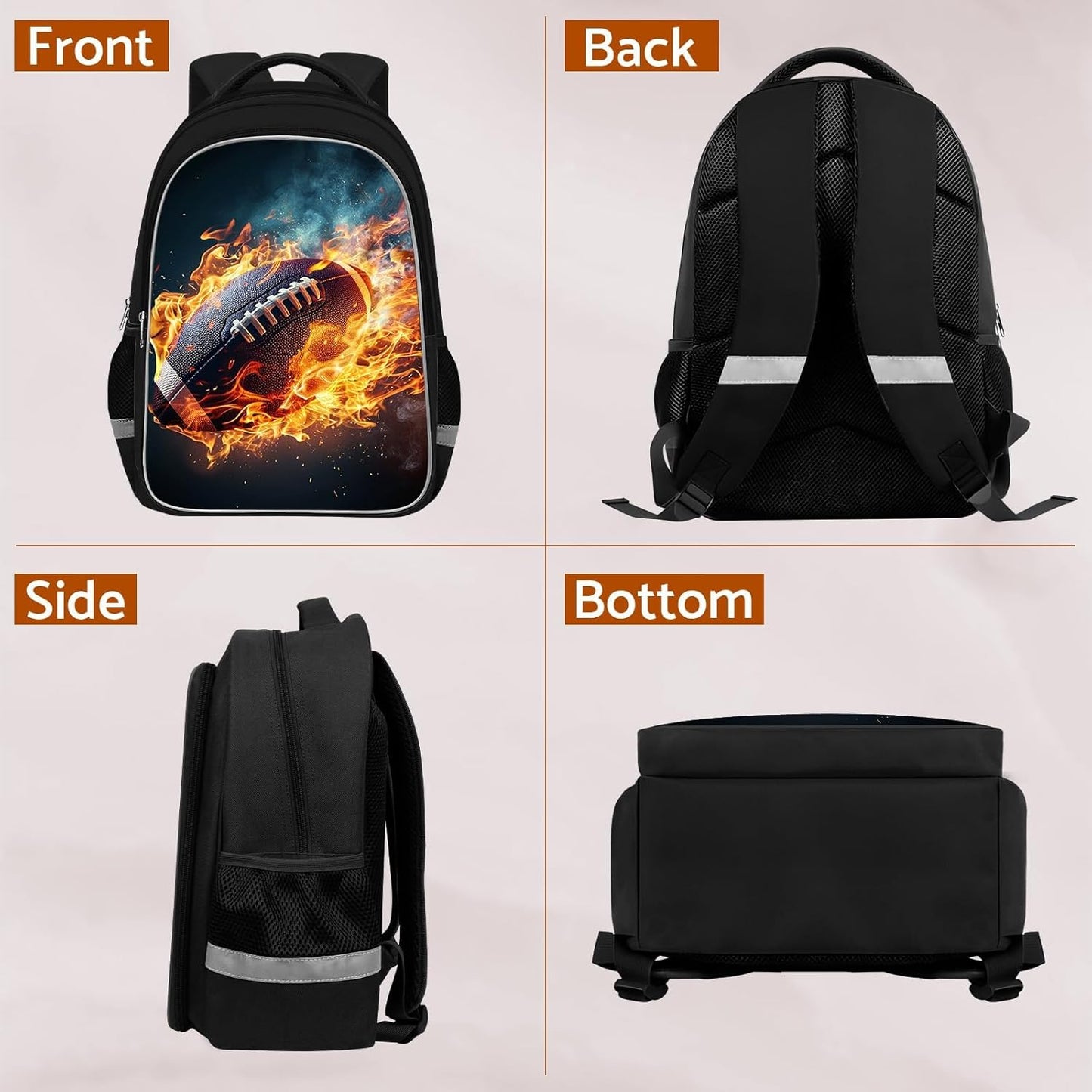 School Backpack for Boys - American Football Boys Backpack for Kids Children Elementary Middle