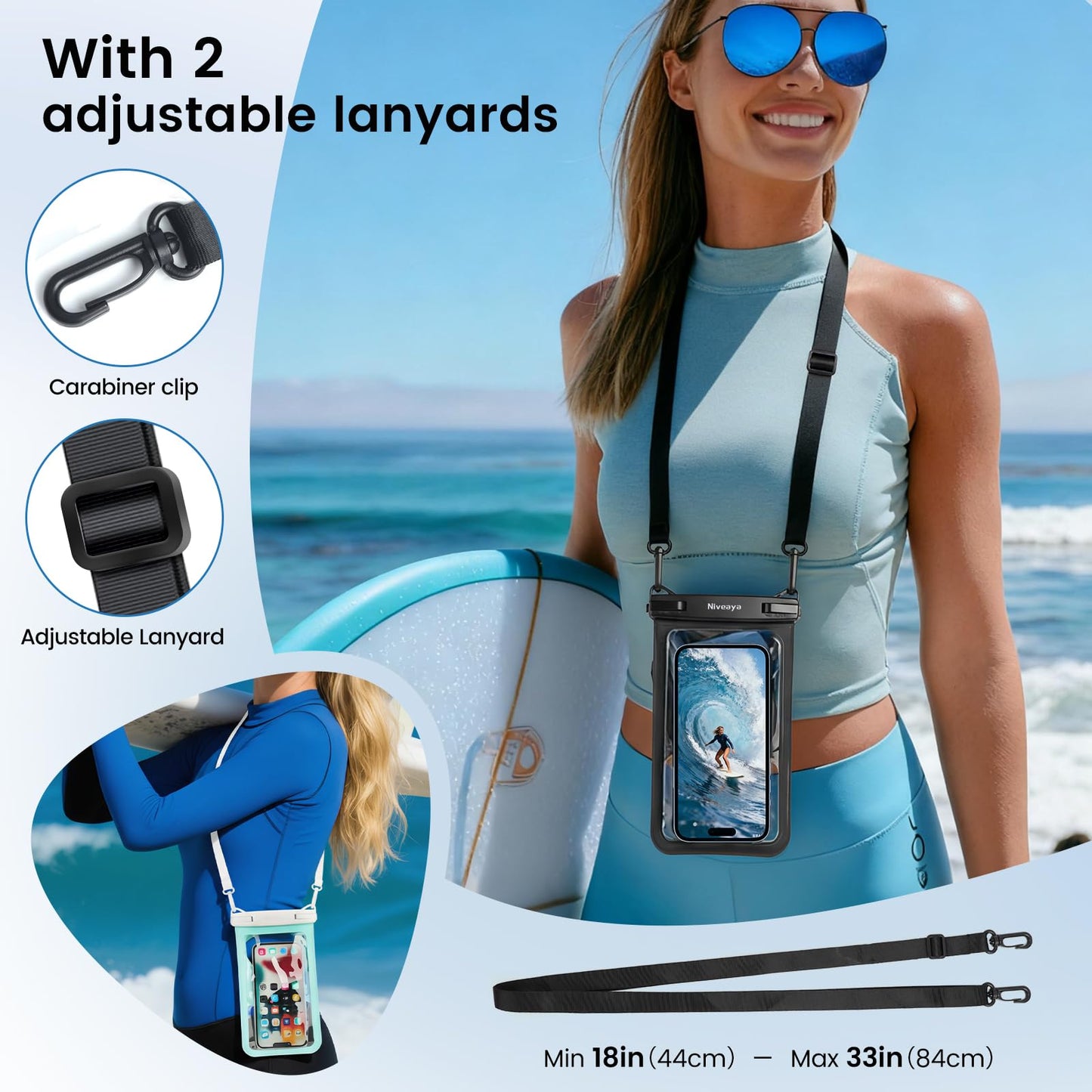 Niveaya 2 Pack IPX8 Waterproof Phone Pouch, Large Space Cell Phone Pouch Floating, Water Proof