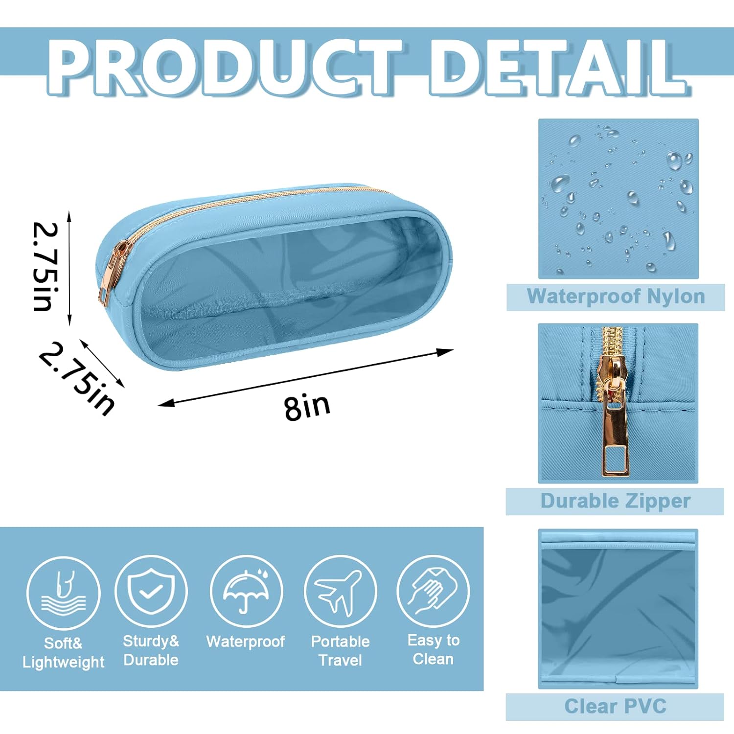 Clear Small Pencil Pouch Makeup Bag for Purse,Nylon&PVC Pencil Case Waterproof Makeup Brush Holder