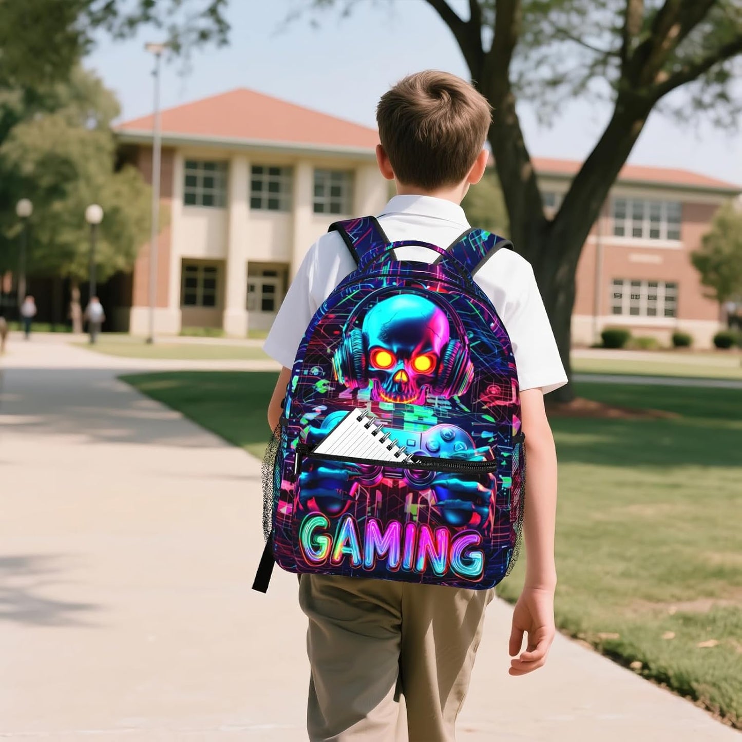 Kids Backpack for Boys Game Boys School Backpack for Kid Children Teens Elementary Middle School Students Kids' Backpacks Ages 6-18 Video Game Skull Bookbag Travel Back Pack