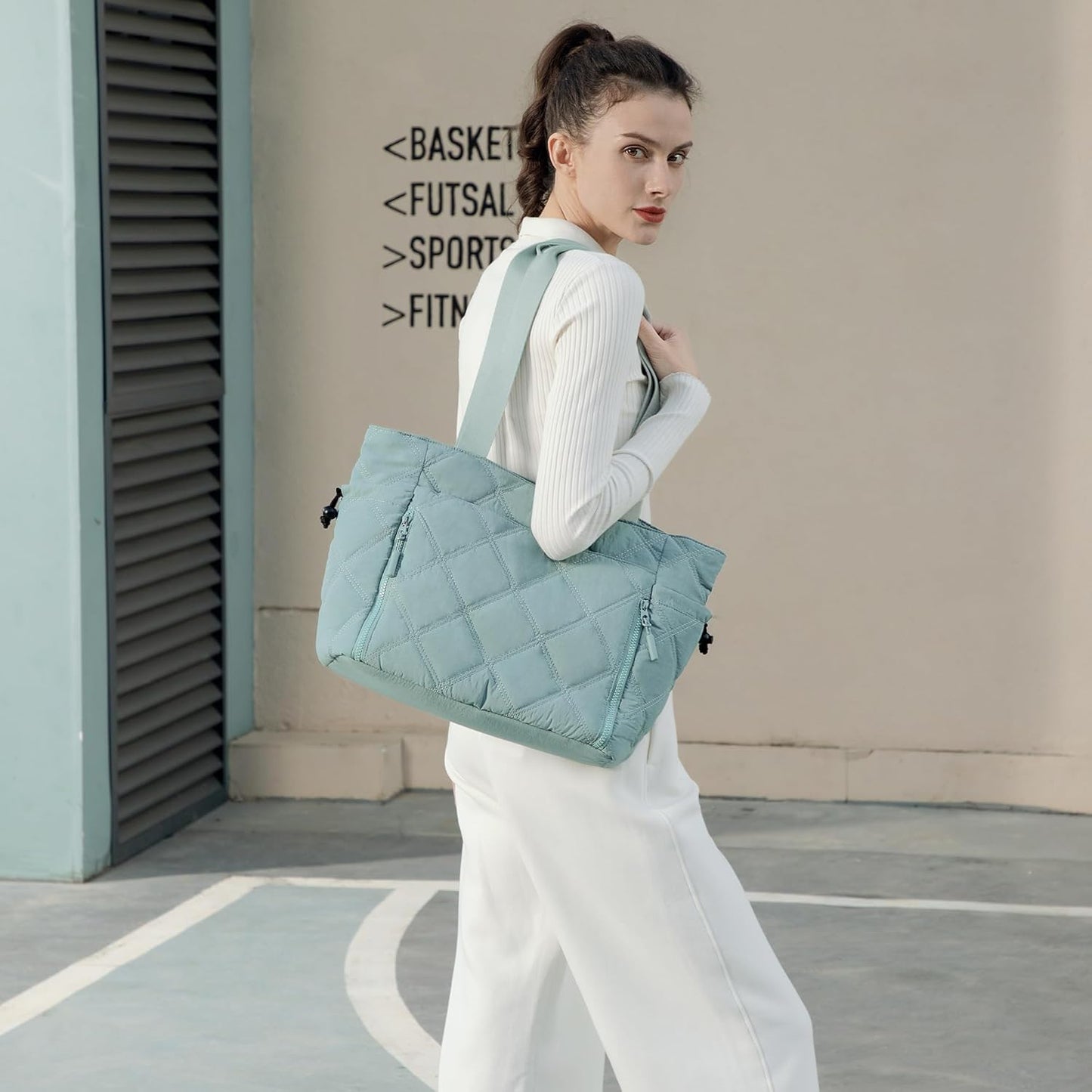 befen Laptop Tote Bag for Women Work, Travel Tote Bags Nurse Puffer Quilted Handbags, Lightweight Waterproof Beach Purse