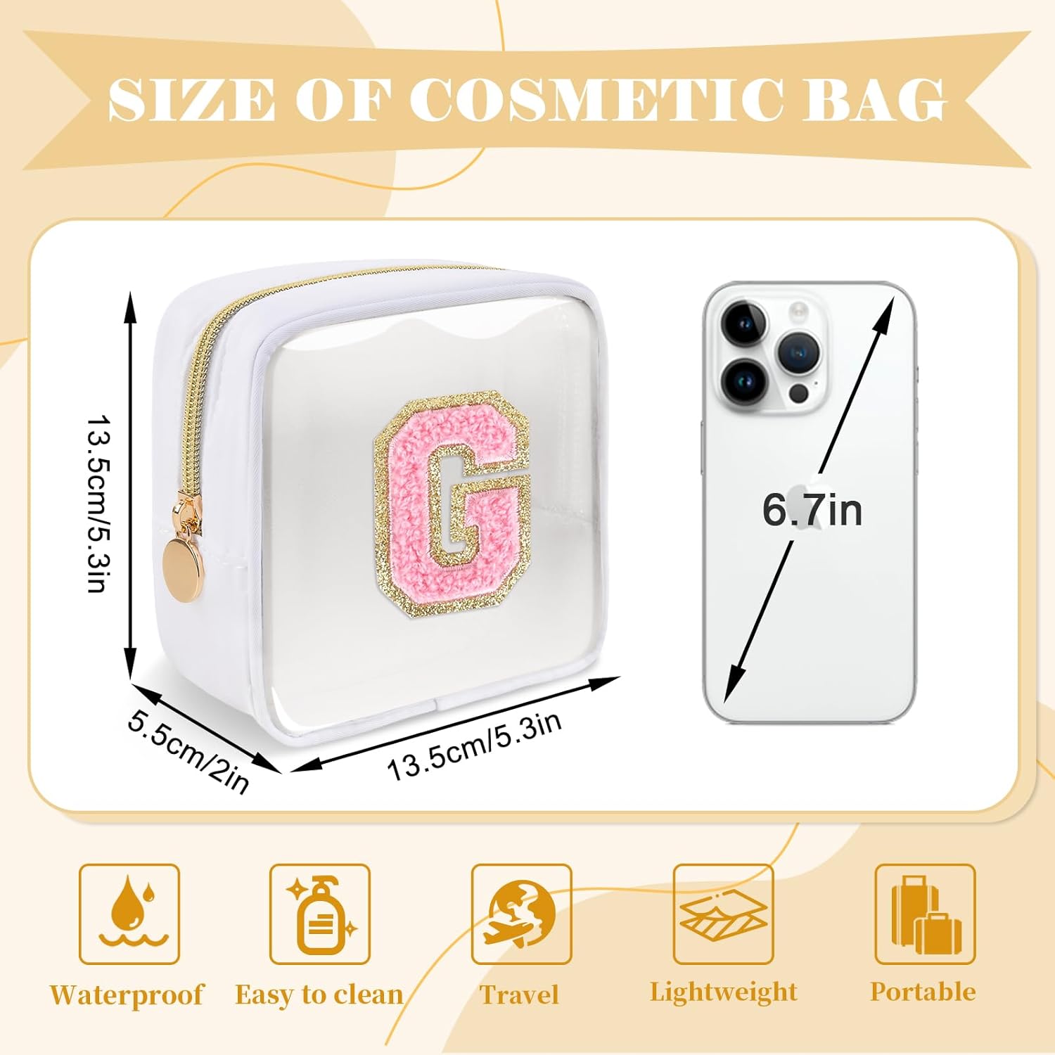 Personalized Initial Letter Clear Preppy Makeup Bag,Mini Nylon Chenille Letter Cosmetic Bag Cute