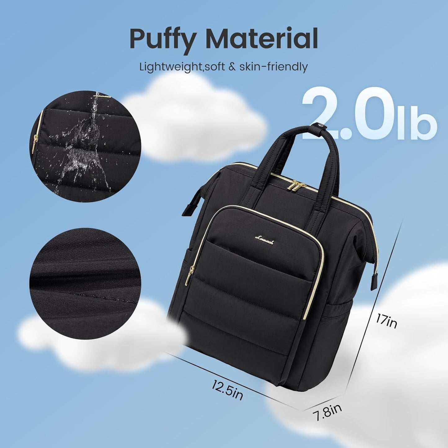 LOVEVOOK Laptop Backpack Women 17 inch,Lightweight Puffer Travel Backpacks for Women,Quilted Laptop Bag Computer Work Teacher Nurse Backpack,Womens Backpack Purse Daypack for College Business,Black