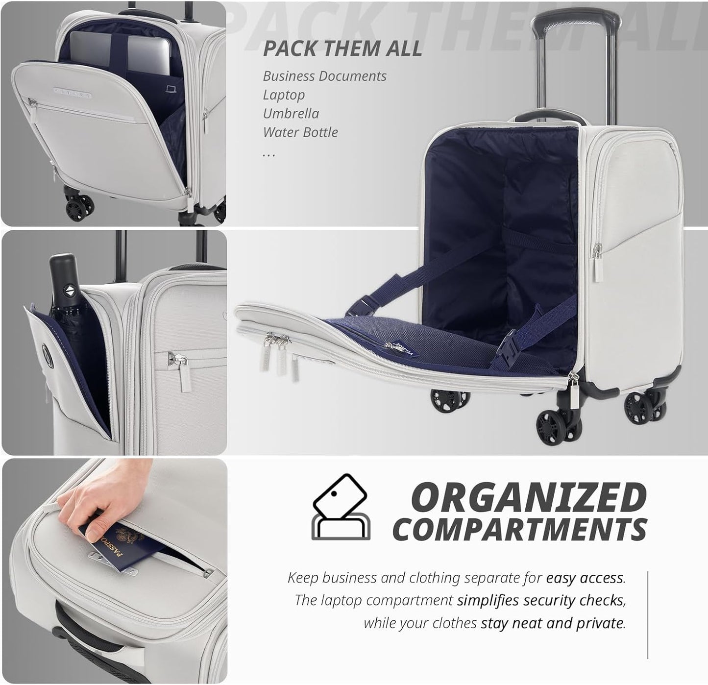 Verage Underseat Carry On Luggage with Spinner Wheels (Cloud Gray, 14.5-Inch Plus Underseat Pro)