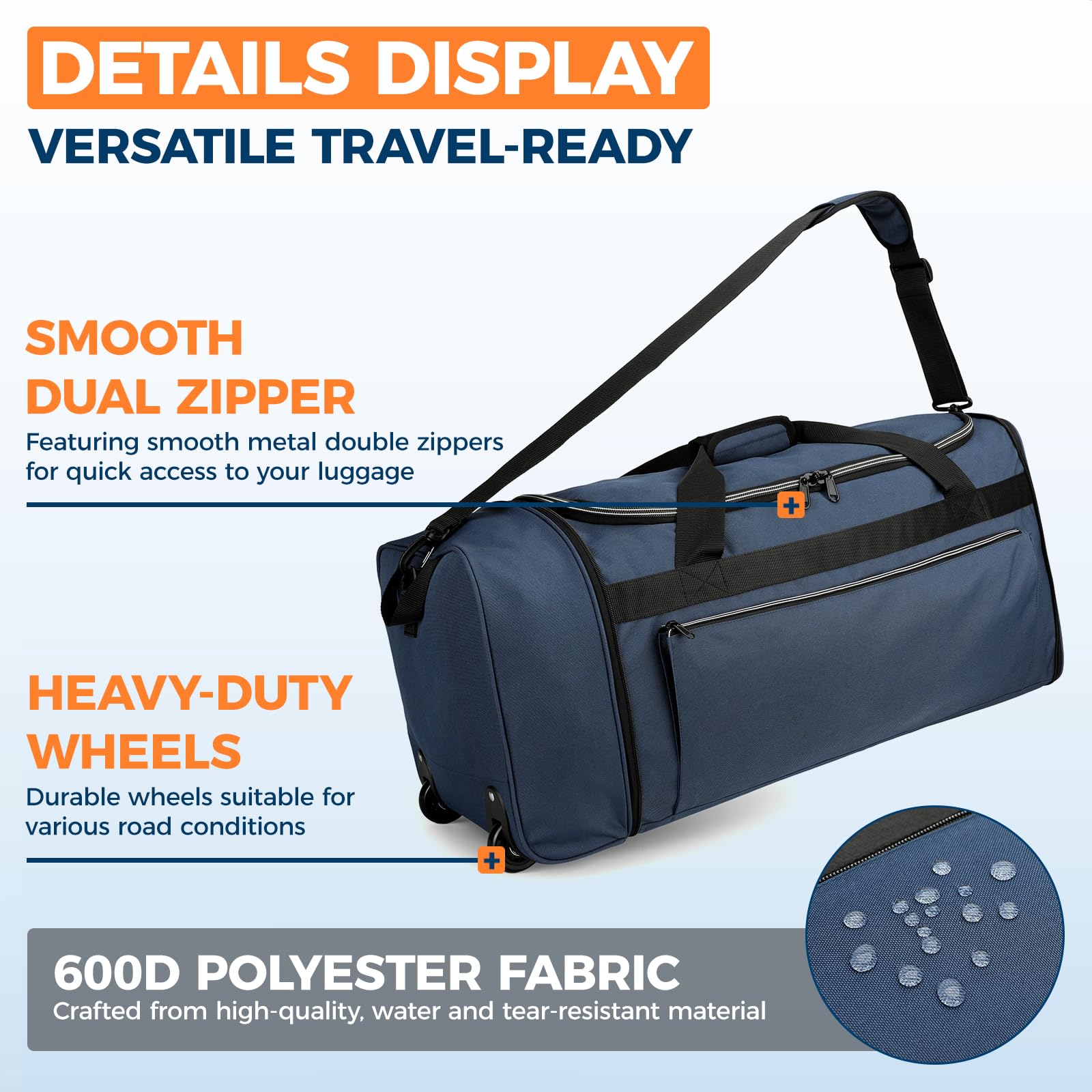 uarition 70L Foldable Rolling Duffle Bag with Wheels