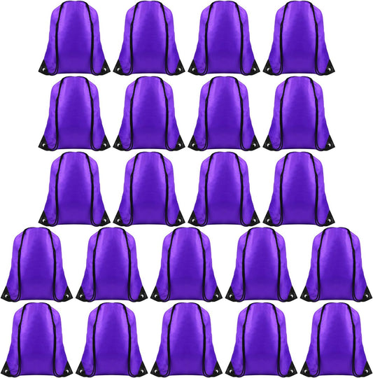 FEPITO 22 Pack Drawstring Bags String Backpack Bulk School Backpacks for Gym Traveling (Purple)