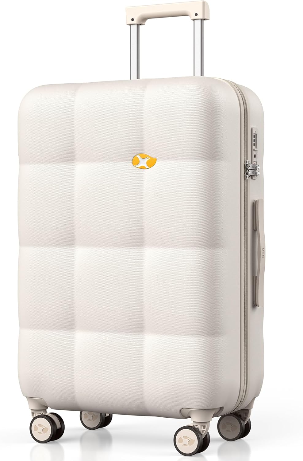 MGB 26-Inch Hardside Suitcases with Wheels, Medium Checked Luggage with 360°Spinner Wheels - Scratch Resistant Hardshell - TSA Lock - Polycarbonate Shell for Lightweight Travel - Cream