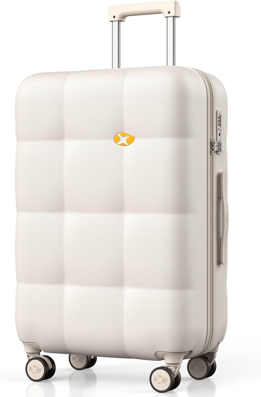 MGB 26-Inch Hardside Suitcases with Wheels, Medium Checked Luggage with 360°Spinner Wheels - Scratch Resistant Hardshell - TSA Lock - Polycarbonate Shell for Lightweight Travel - Cream