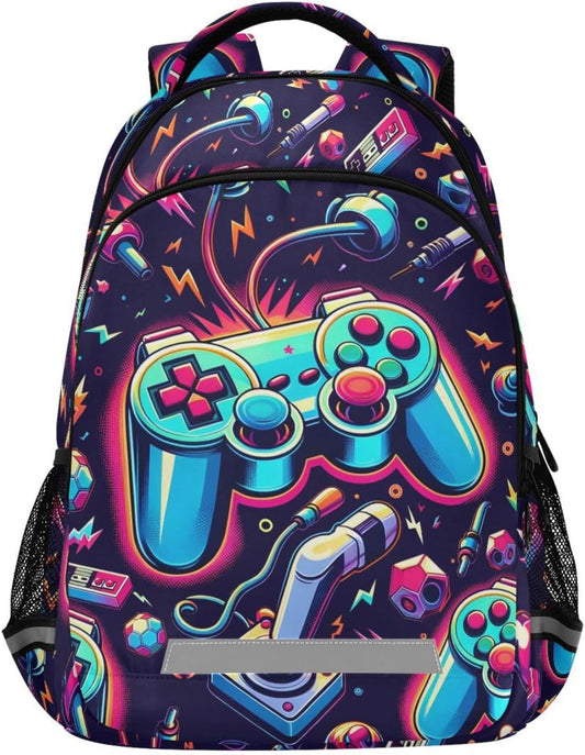 Bright Video Game Joystick Backpack for Boys Girls Elementary School Bag Kids Bookbag Travel Rucksack