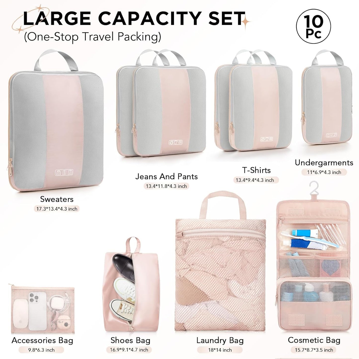 10 Set Compression Packing Cubes for Travel Gifts Women Mom,OlarHike Luggage Clothes Organizer for