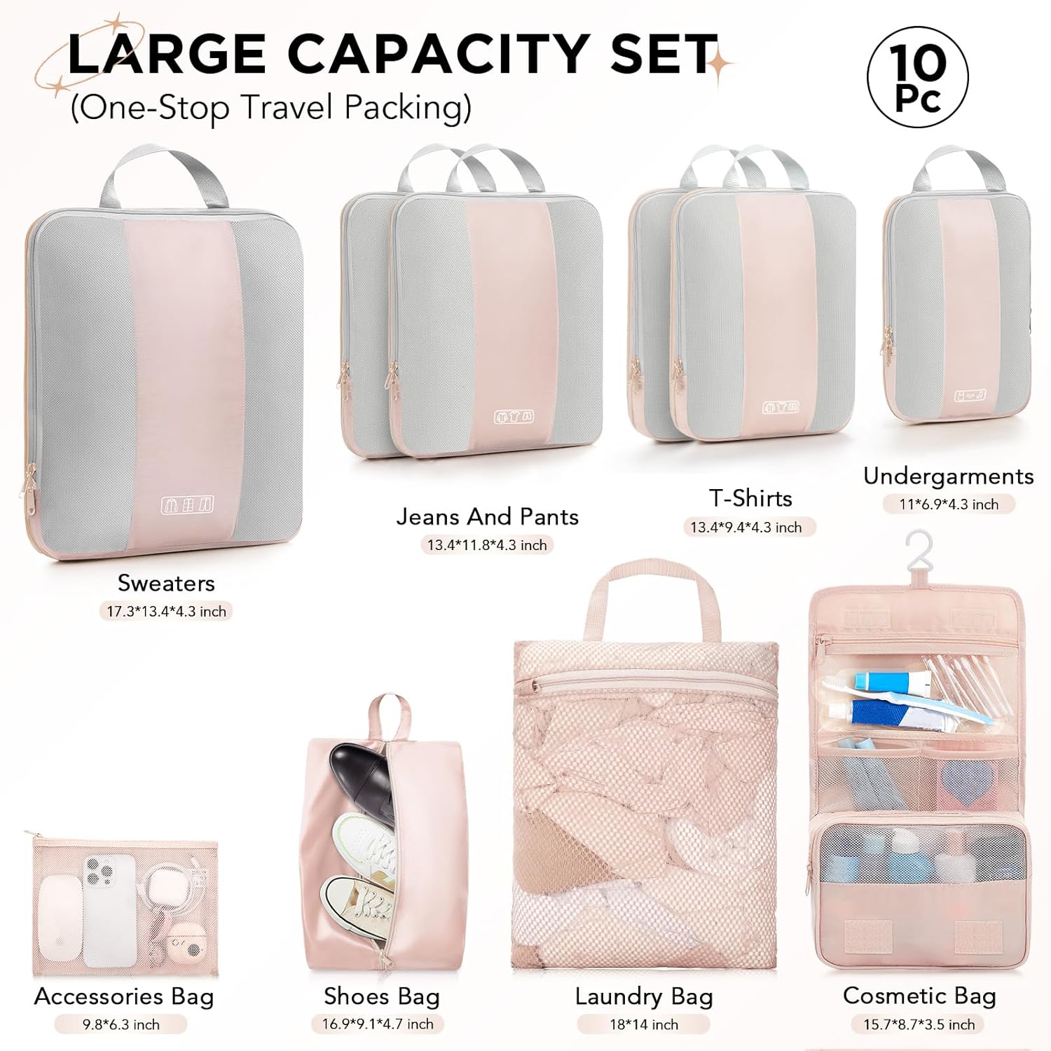 10 Set Compression Packing Cubes for Travel Gifts Women Mom,OlarHike Luggage Clothes Organizer for