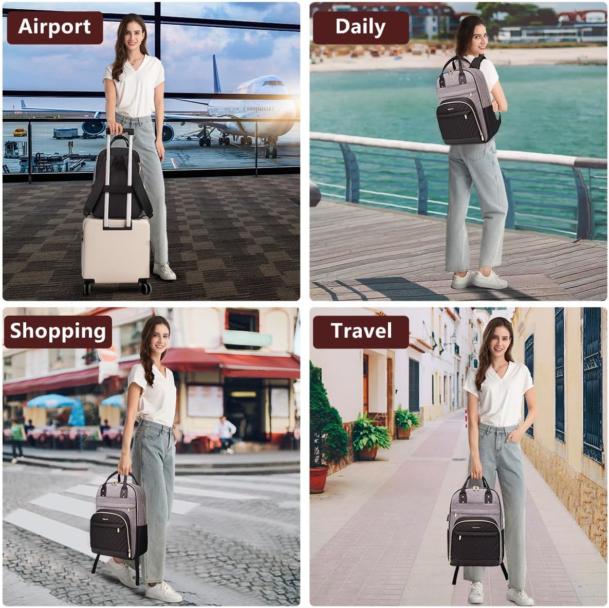 Laptop Backpack for Women/Men, Fits 15.6 Inch Laptop Bag, Fashion Travel Work Anti-theft Bag, Business Computer Waterproof Backpack Purse, Grey Black