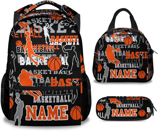 Mercuryelf Custom Basketball Backpack with Lunch Box and Pencil Case, Personalized Elementary Kindergarten School Bookbags for Boys Kids with Name, Set of 3