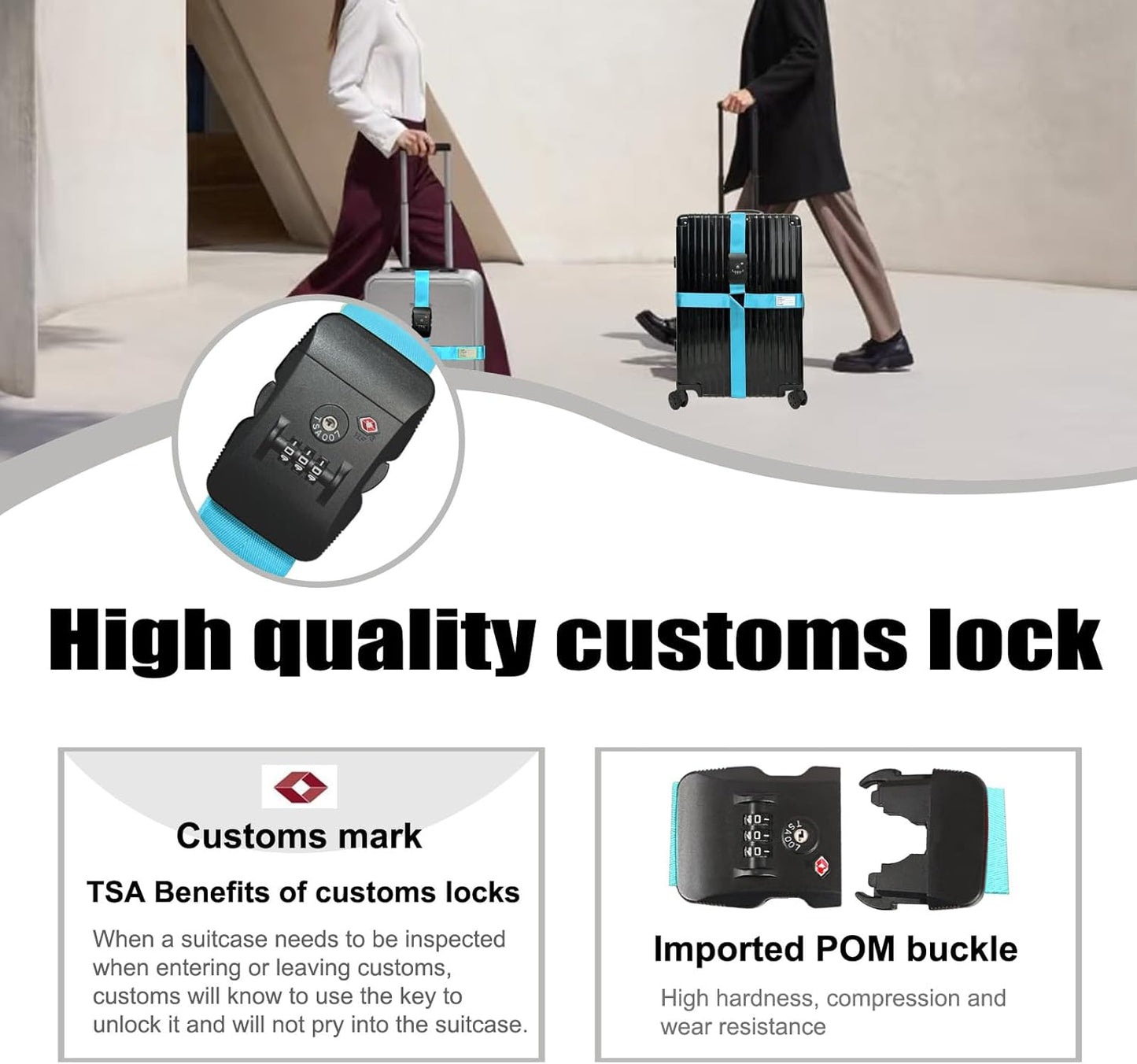 Luggage Straps TAS,Travel Strap with Name tag,Easy to Identify,Luggage Straps TSA Approved with Lock,Combination Luggage Lock with Adjustable Length,Compatible with 20-34 inch Luggage(Blue 1 Pack)