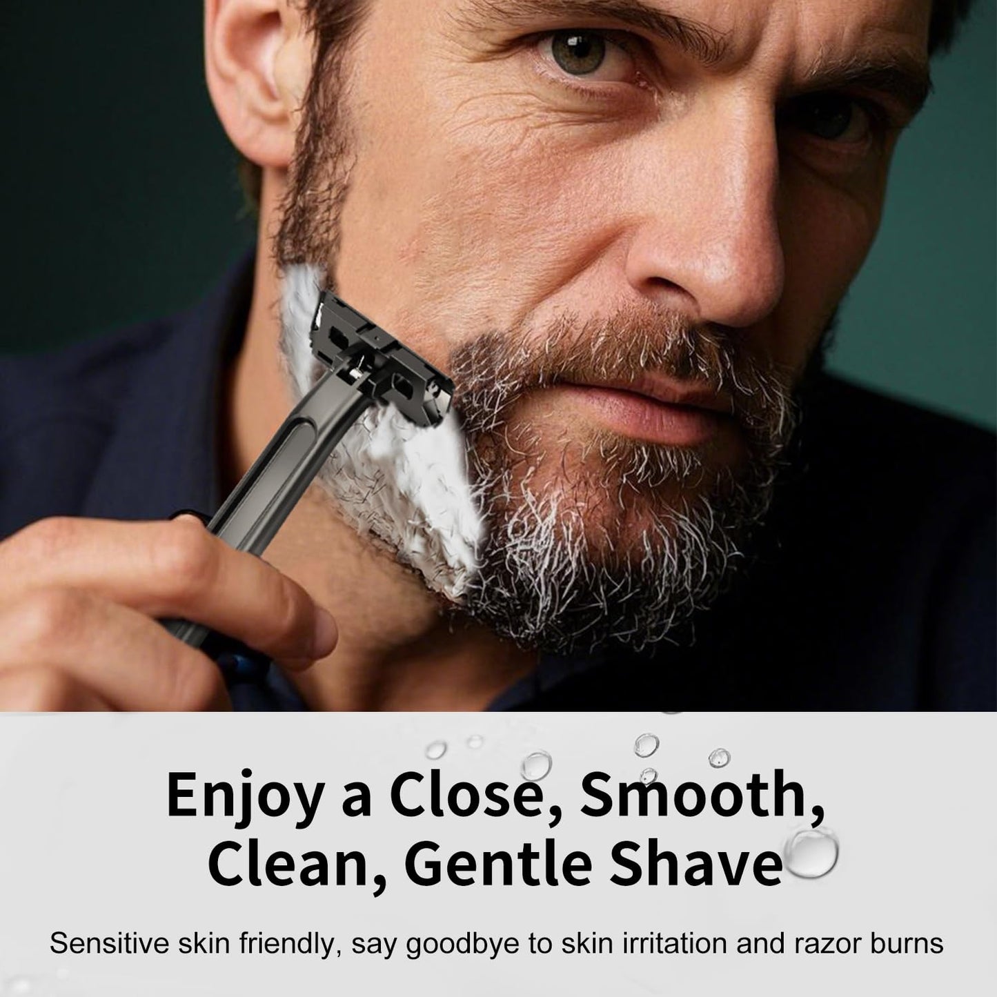 Razors for Men, Dual-Blade Safety Razor with Pivoting Head, Reusable Metal Shaving Razor, with 10 Double Edge Blades, Smooth Close Shave, Matte Black