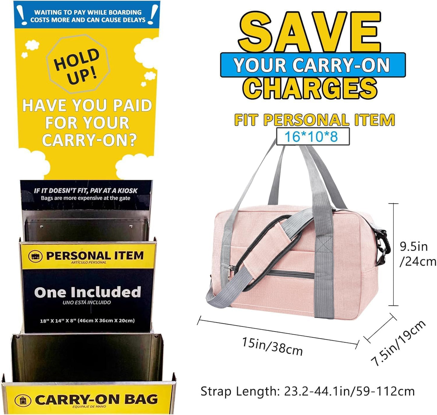 15 Inch Small Carry On Bags for Airplanes Spirit Airlines Personal Item Bag Underseat Foldable