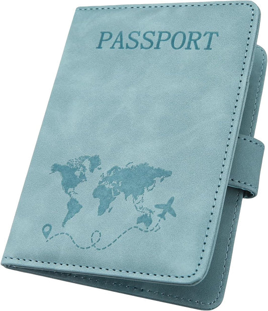 ILIYAH-Passport Cover-Passport Holder Travel Wallet-RFID Blocking Passport Case Travel Accessories Card Holder Wallet Unisex Travel Gifts(Blue)