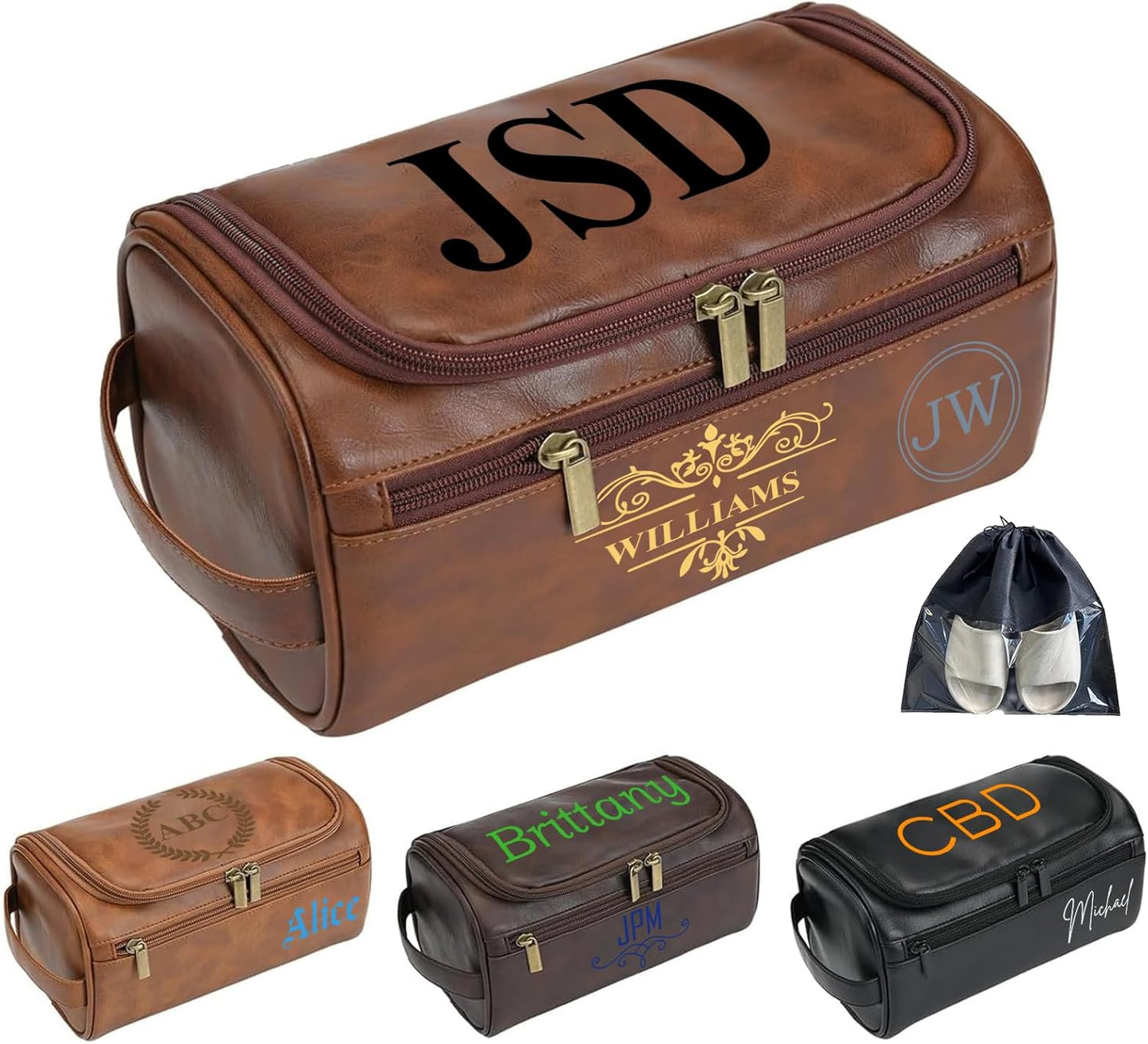 BLEGGEIT Personalized Leather Toiletry Bag For Men with Hook, Groomsmen Gifts Travel Bag UV Printing Name Monogram PU Leather Gift Anniversary Gift For Him Husband Father Leather Dopp Kit