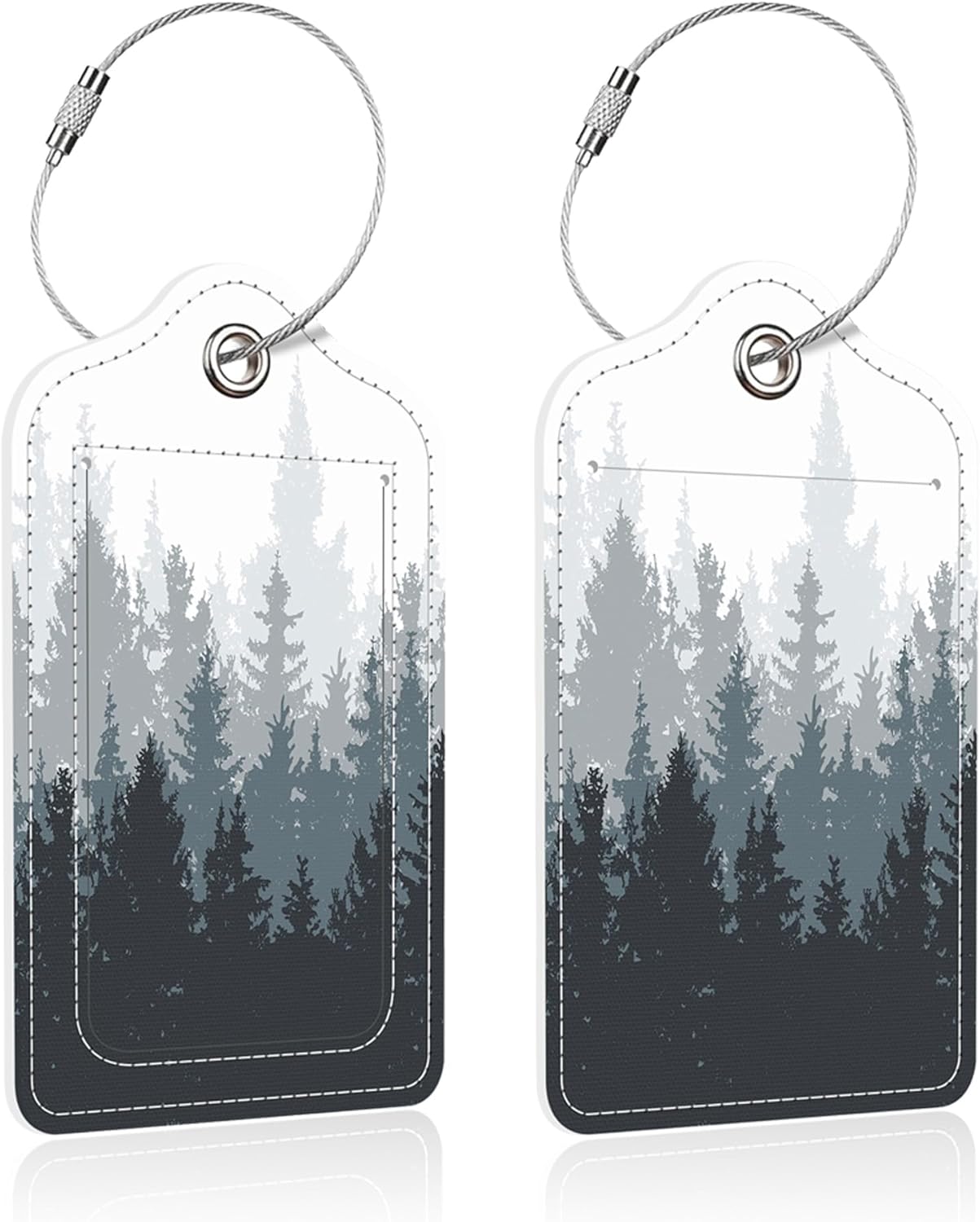 Luggage Tags for Suitcase,2 Pack Vintage Forest Luggage Tag,PU Leather Id Label Luggage Tags with Stainless Steel Loop and Privacy Cover for Women Men Teens Travel