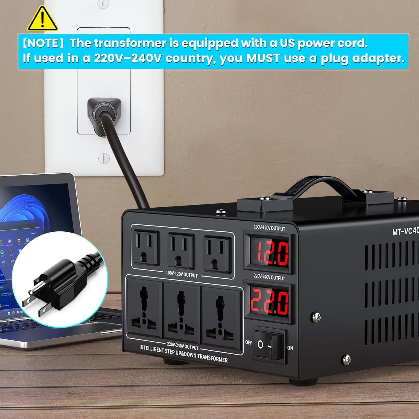 4000W Voltage Converter Transformer(110V to 220V or 220V to 110V) Step Up/Down Converter 110/120 Volt - 220/240 Volt w/US Power Cord,Circuit Breaker Protection, LCD Screen Display