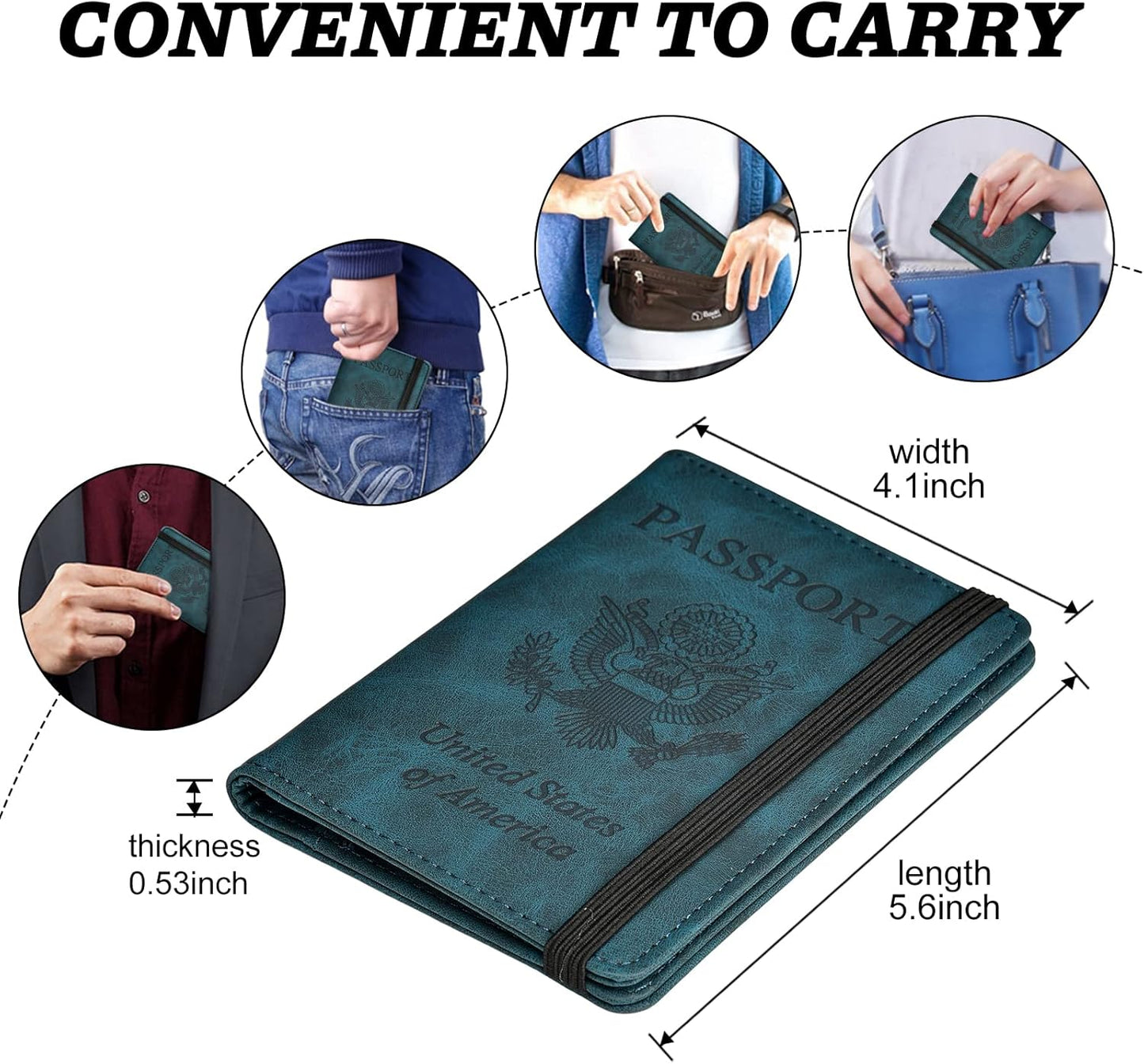 HerriaT Passport and Vaccine Card Holder Combo,Cover Case with CDC Vaccination Card Slot, Leather Travel Documents Organizer Protector, with RFID Blocking, for Women and Men