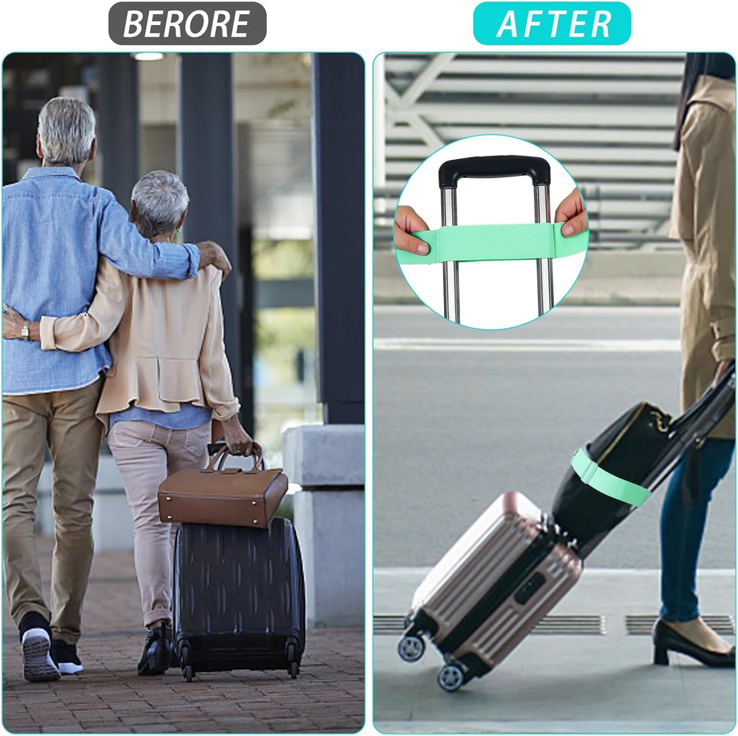 2-in-1 Travel Belt for Luggage, Luggage Straps for Add a Bag Adjustable Suitcase Straps with Alloy Buckle Elastic Bungees Belt Hands-Free for Airport，Personalized Travel Accessories (Green)