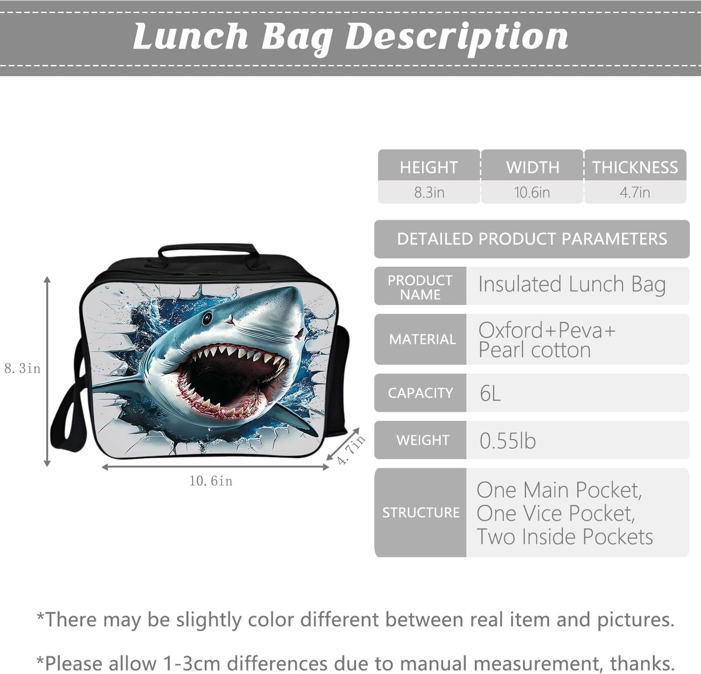 Klymax Shark Backpack Kids Schoolbag with Lunch Box Bag Pencil Bag 3pcs Bookbag Sets for Boys Girls