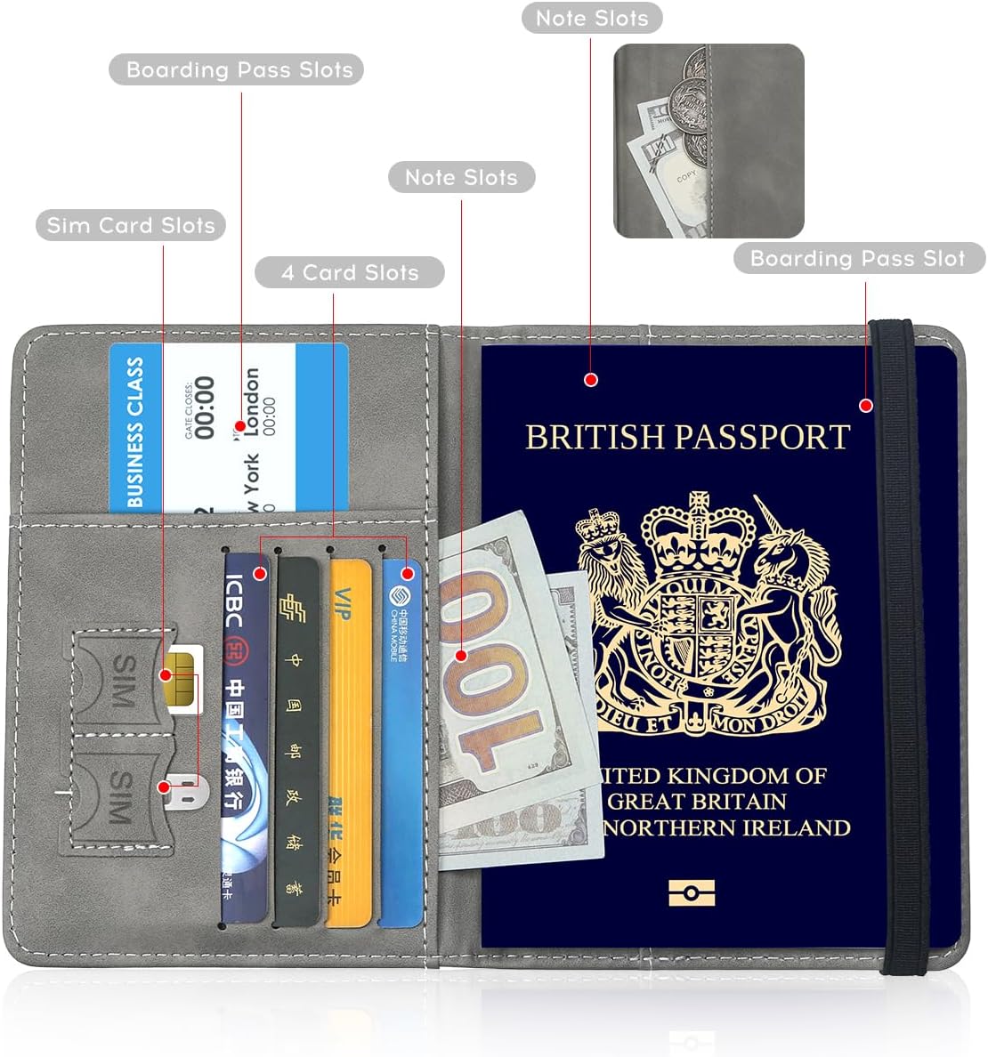 ILIYAH-Passport Cover-Passport Holder Travel Wallet-RFID Blocking Passport Case Travel Accessories Card Holder Wallet Unisex Travel Gifts（Grey）