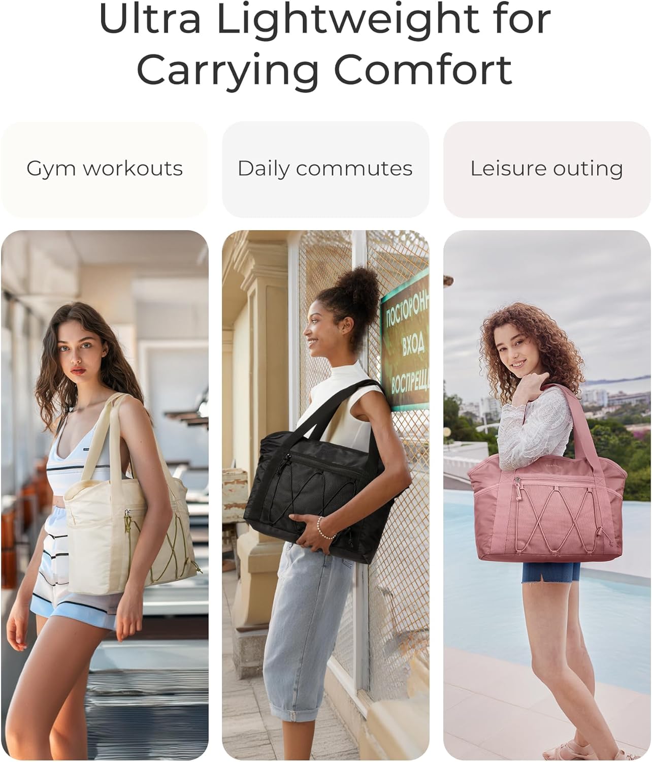 BAGSMART Women's Multi-Compartment Tote Bag with Elastic Cord for Travel Fitness Outdoor Activities
