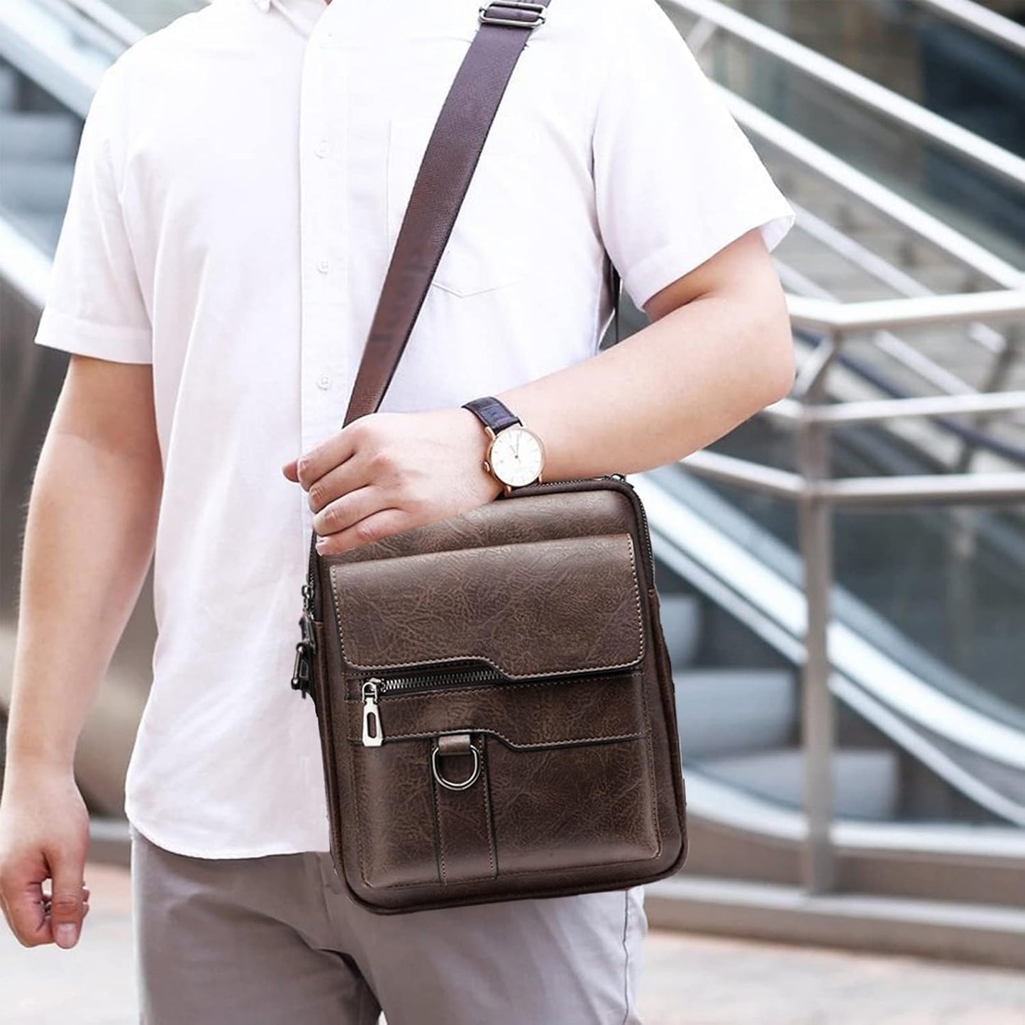 Vintage Genuine Leather Crossbody Bag for Men – Small Shoulder Satchel Handbag for Daily Use