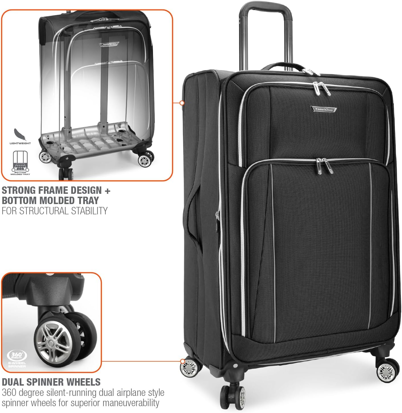 Traveler's Choice Lares Softside Expandable Spinner Wheels, Black, 2 Piece Luggage Set