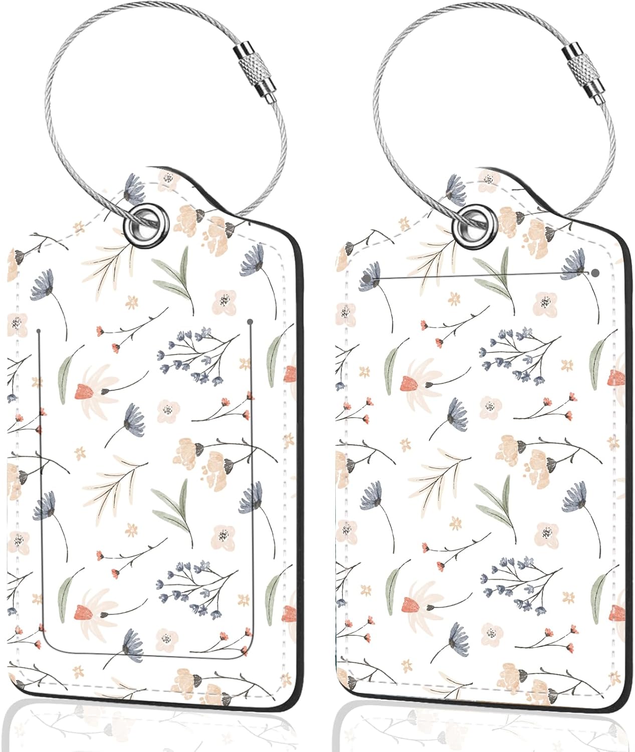 2Pack Luggage Tags for Suitcases, Cute Unique Pu Leather Cruise Luggage Tag with Privacy Cover ID Label Address Card and Metal Ring Suitable for Women Men Kids Travel Bag White Flower 8